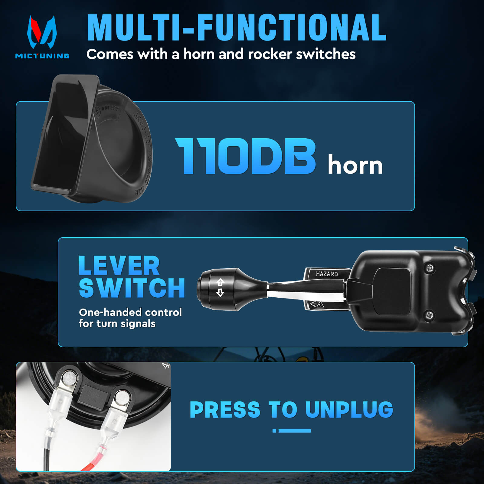 UTV Turn Signal Kit with 110D Horn & Lever Switch, UTV ATV Arrow-Flow Blinker with Rocker Switch, Universal Street Legal Turn Signals Compatible with Polaris, Can-Am, Teryx, CFMOTO