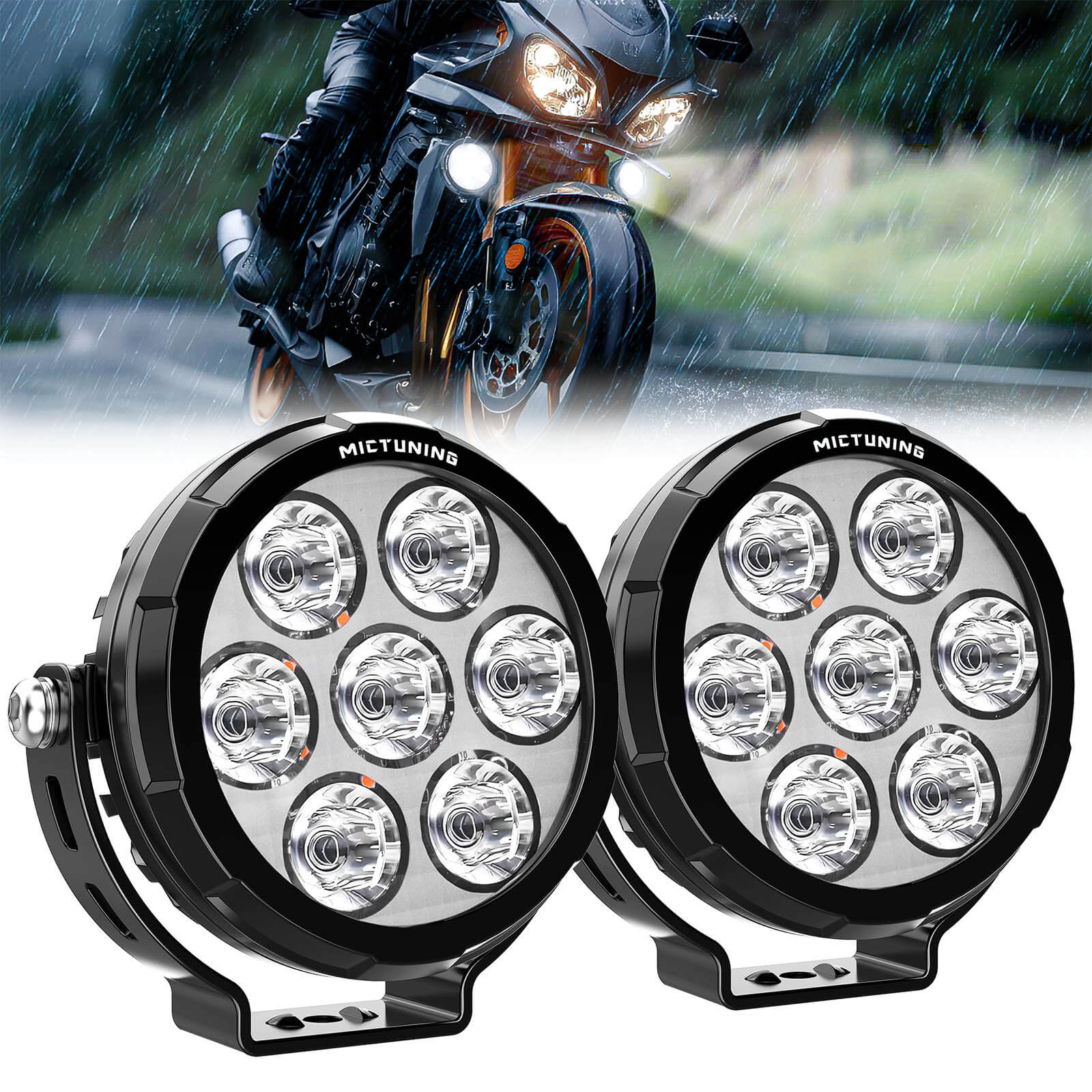 4.5 Inch Motorcycle LED Driving Lights With Amber Protection Cover,  IP68 Waterproof Fog Light Round Pods Offroad Work Spotlight, 2 Pack