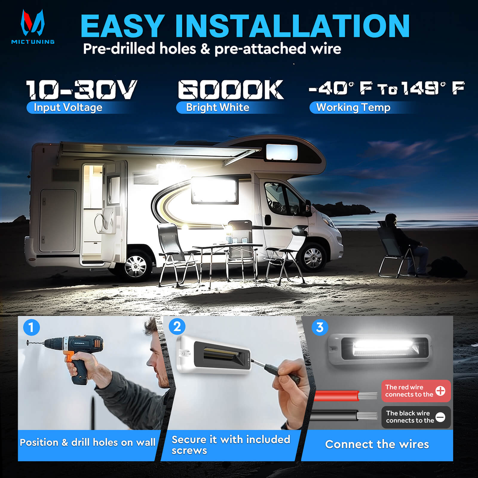 MICTUNING 6 Inch/8 Inch RV Exterior Porch Light, LED Utility