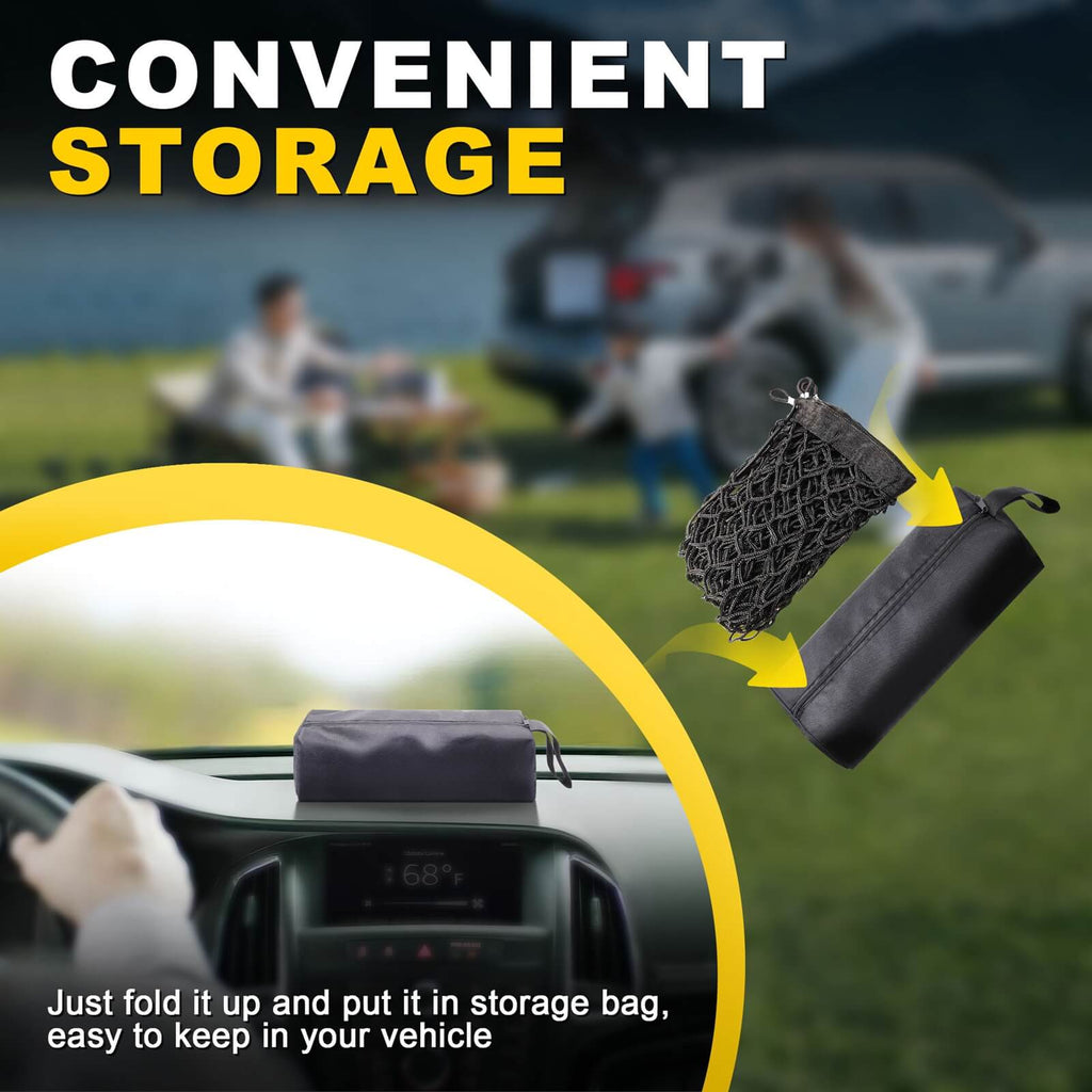 Mesh Netstorage 3 Pocket Mesh Cargo Net, Elastic Stretchable Cargo Organizer Storage N