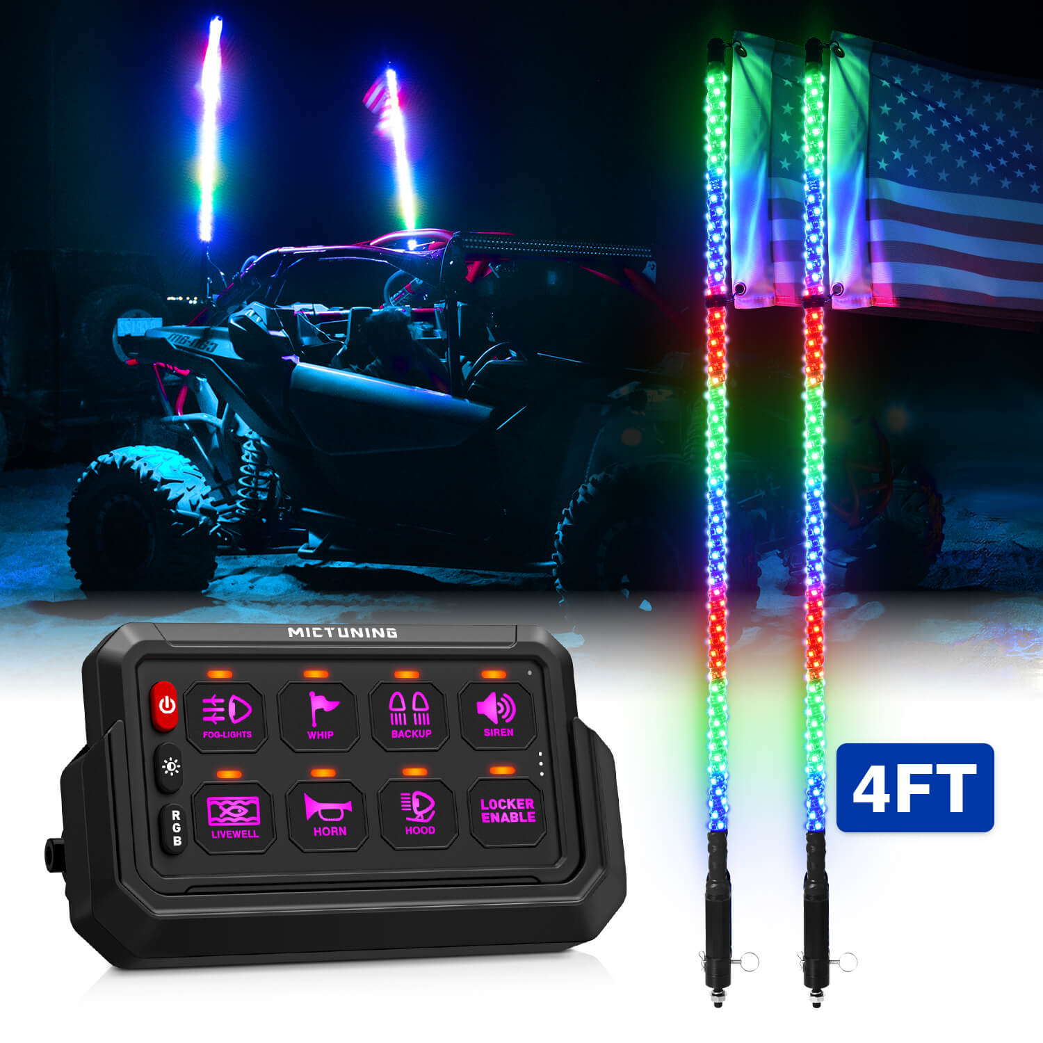 P1s-AC Wireless RGB Switch Panel Bundle with W1 Spiral 3FT/4FT Whip Li