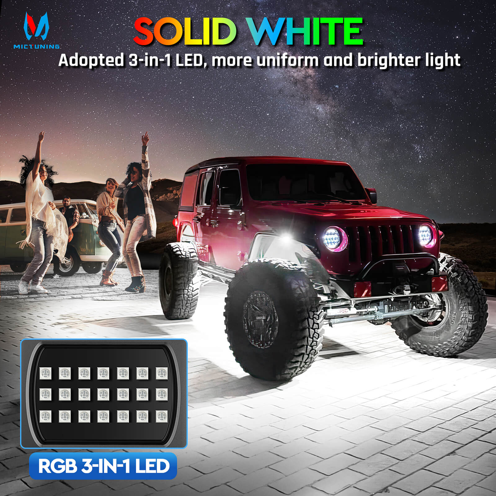 Newest Q1 Max RGB+IC Rock Lights Chasing Dream Color, 8-12 Pods, Extensible Up to 24 Pods, APP Control, IP68 Waterproof