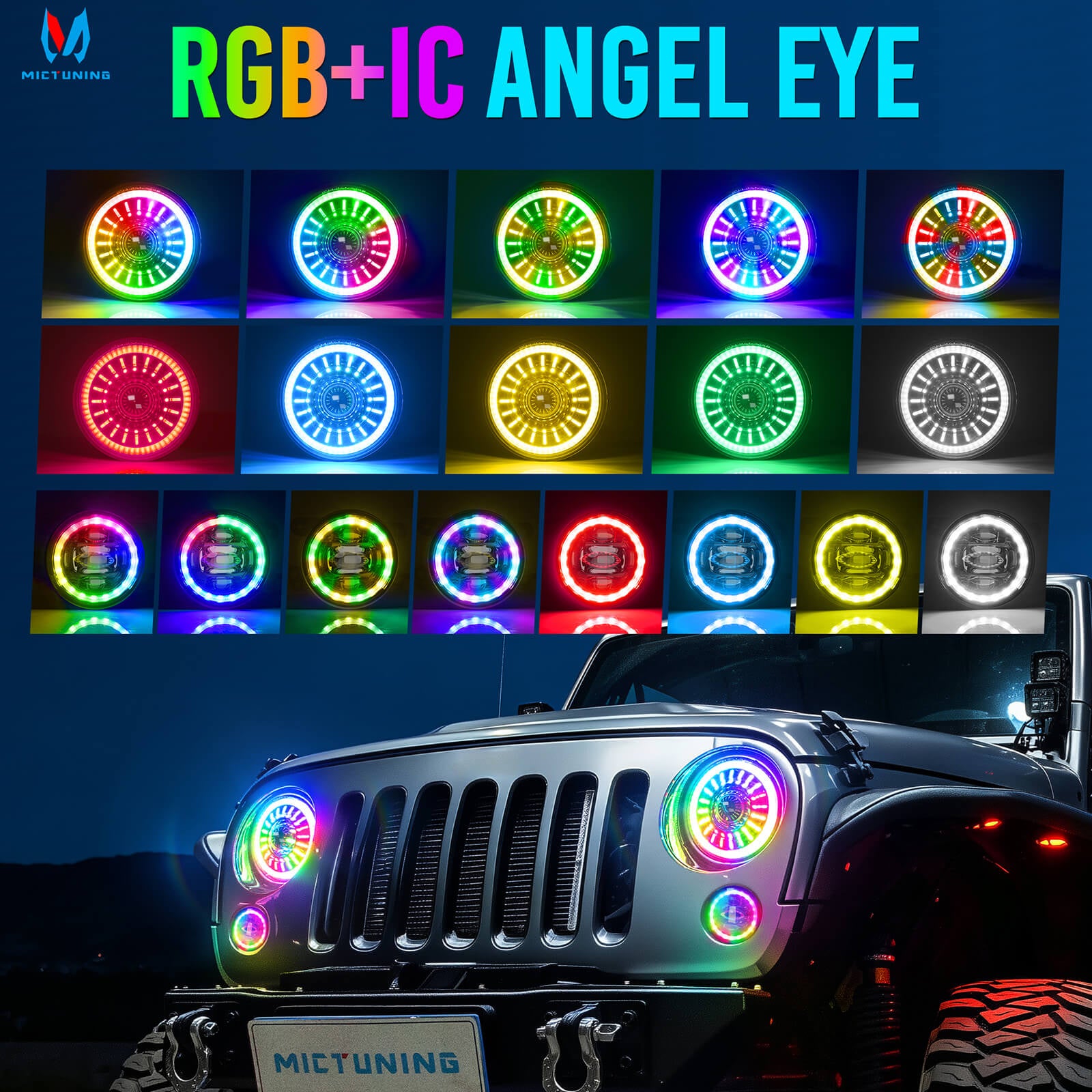 J1 RGB+IC 7″ LED Headlights with Fog Lights Assembly, Multi-color Chasing, DOT Approved For 1997-2018 Jeep Wrangler TJ JK Chevy Ford GMC