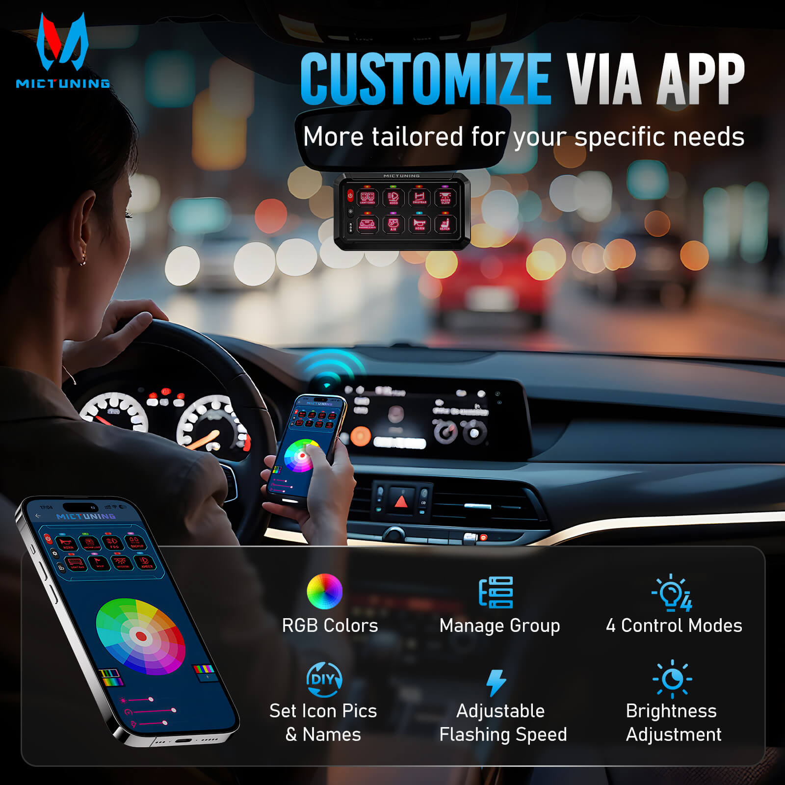 2025 Upgraded P1Y RGB Switch Panel with Wireless Remote+App Control, 8/12 Gang, Circuit Box Toggle Switch Momentary Circuit 230FT Control Relay System