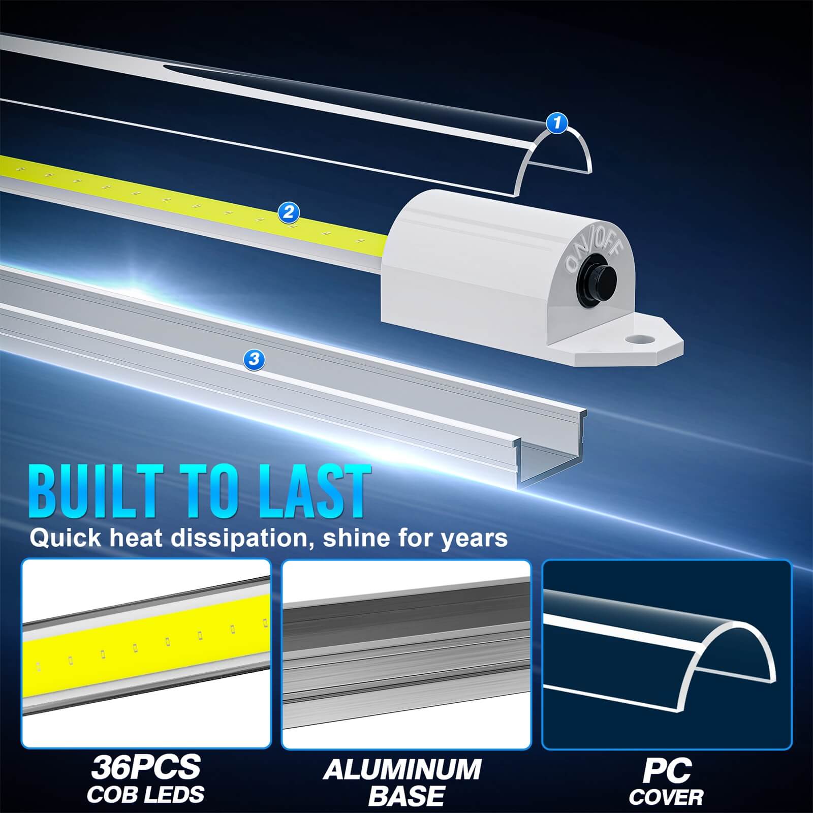 COB LED Interior Light Bar 4pcs, 6000K Strip Lights with ON/Off Switch, for Enclosed Cargo Trailer Car RV
