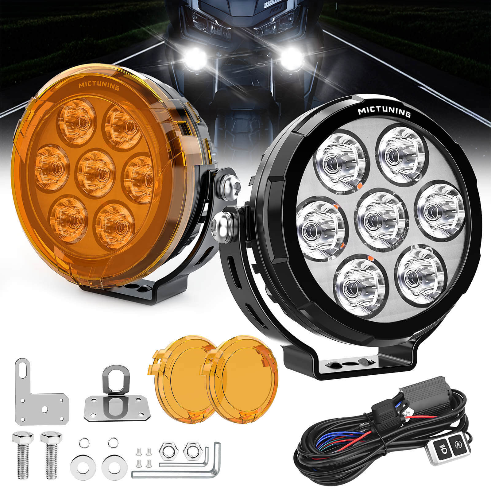 4.5 Inch Motorcycle LED Driving Lights With Amber Protection Cover,  IP68 Waterproof Fog Light Round Pods Offroad Work Spotlight, 2 Pack