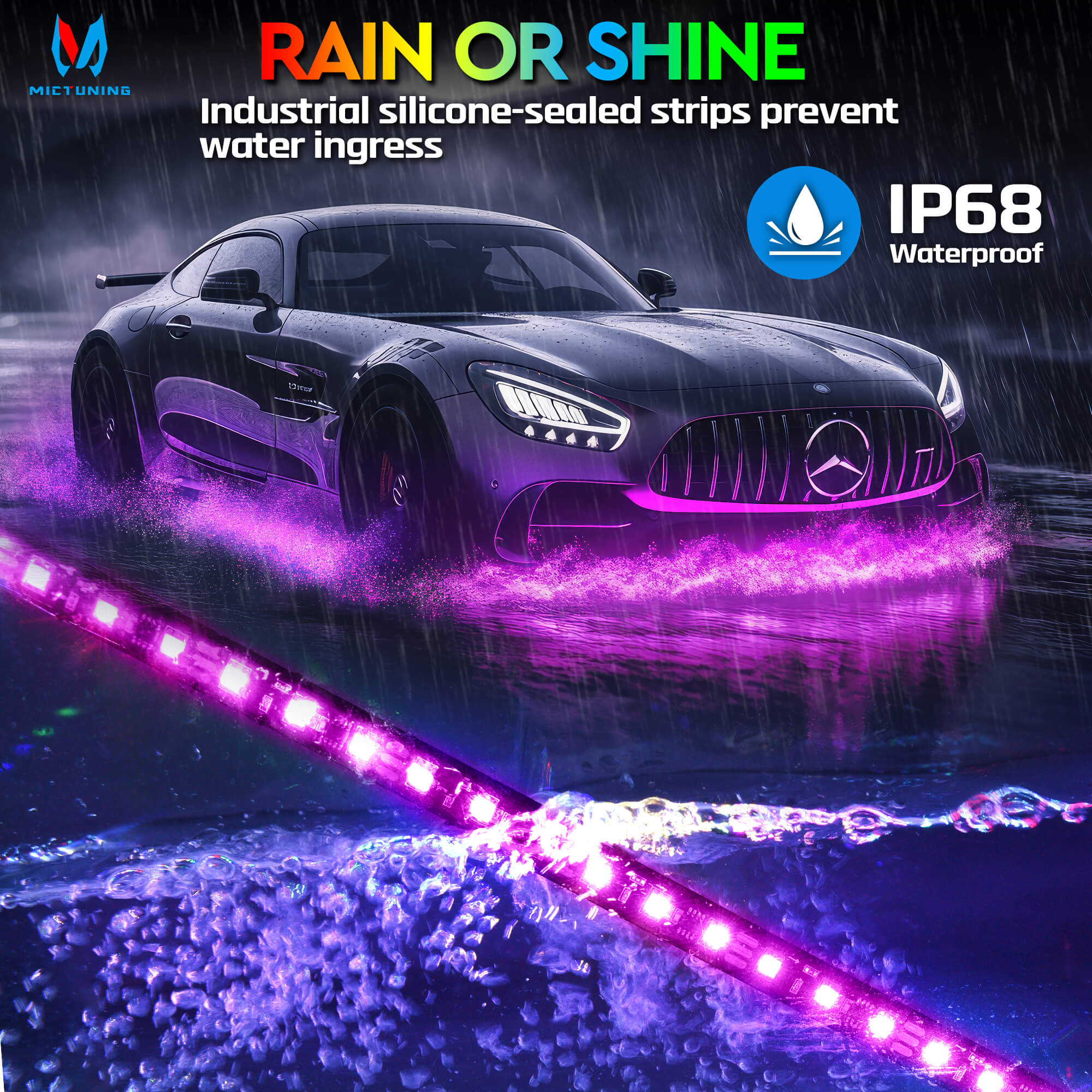 N8 Aluminum LED Car Underglow Light Kit, Exterior Underbody Light Strip 8PCS - Remote & Key Fob Dual Control（RGBW/RGB+IC）