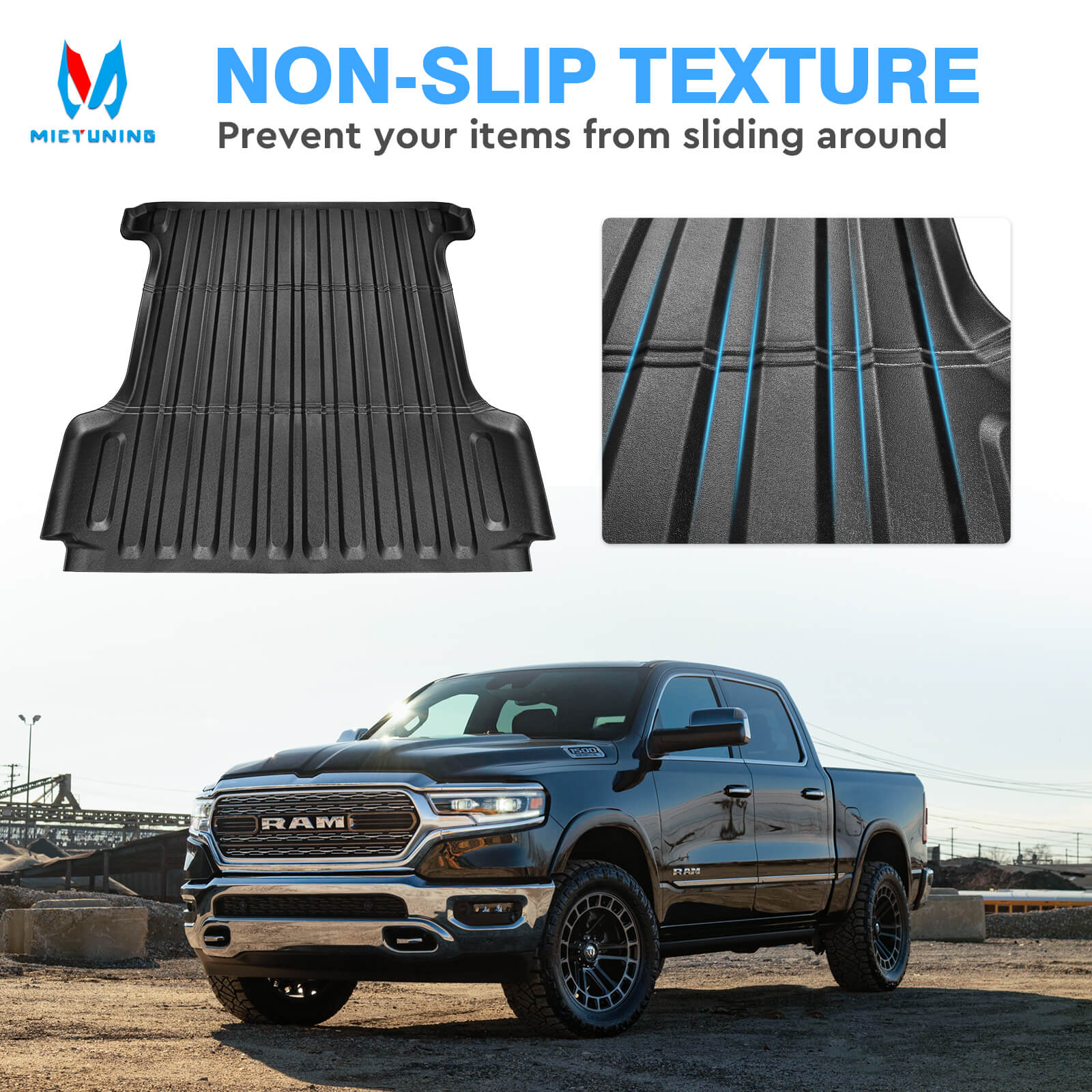 Fit for 2019-2024 Dodge Ram 1500 Truck Bed Mat, Custom TPE Heavy Duty Pickup Car Bed Cargo Mat