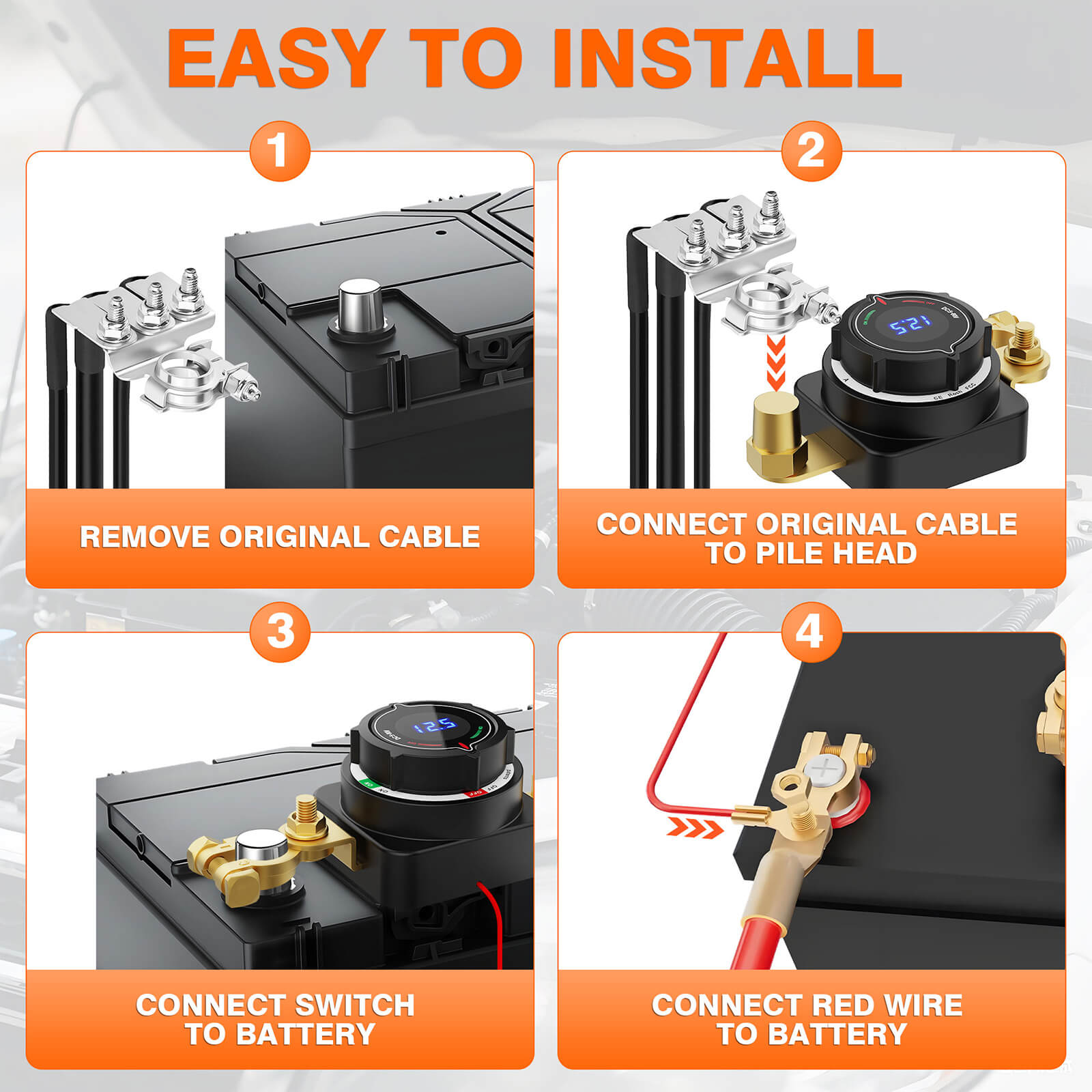 Battery Disconnect Switch with Voltmeter, DC 5-80V Master Isolator On Off Kill Switch Power Cut/Shut Off Switch