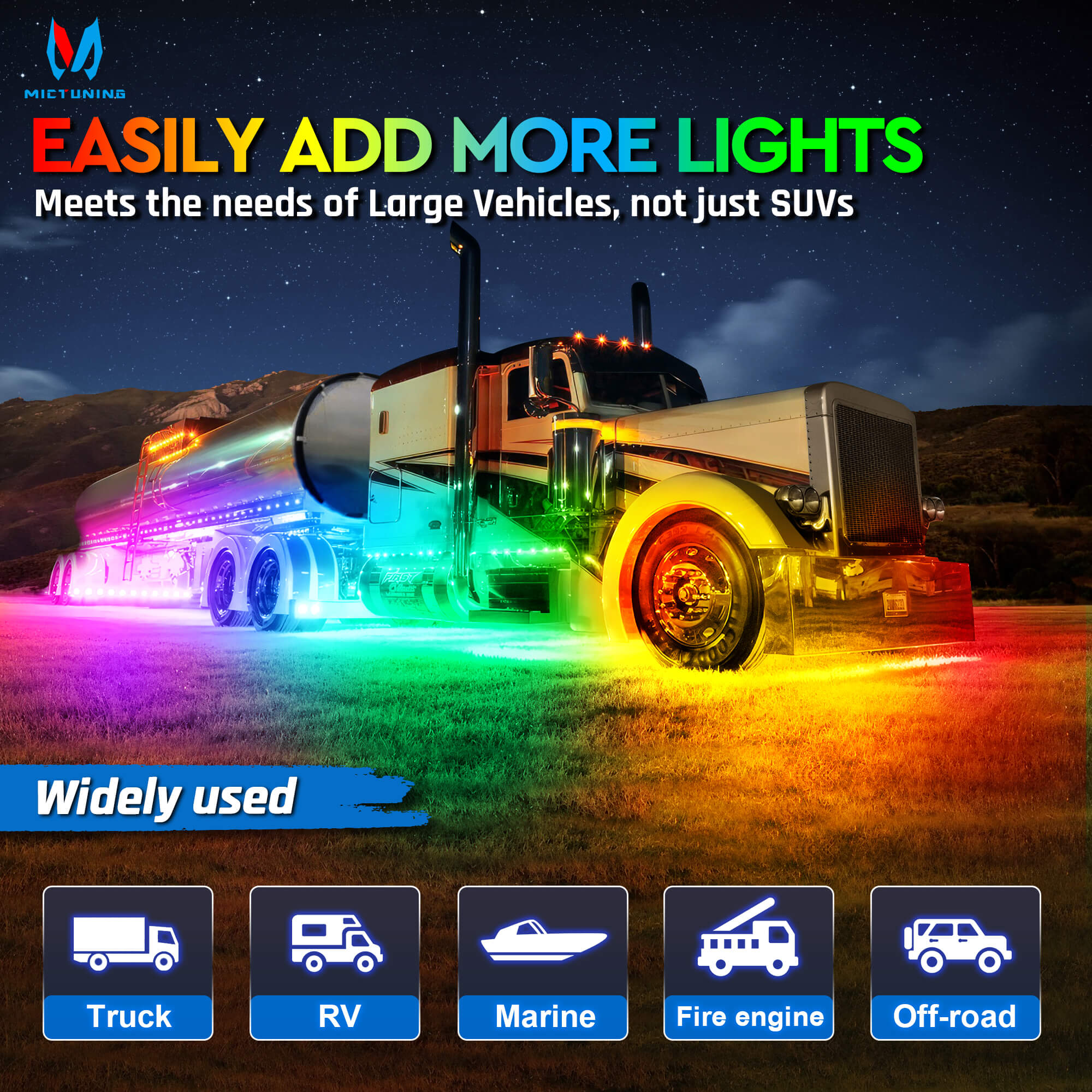 C2 RGB+IC Chasing Color LED Rock Lights Kit Bundle W1 3FT/4FT Spiral LED Whip Lights Kit