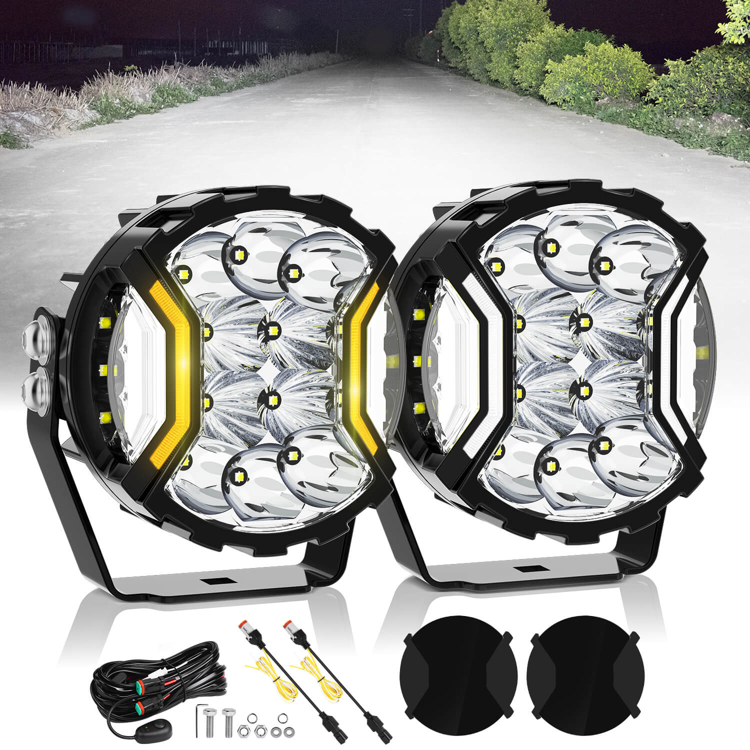 MICTUNING 5 Inch 180W LED Light Pods White/Yellow - 270° Side
