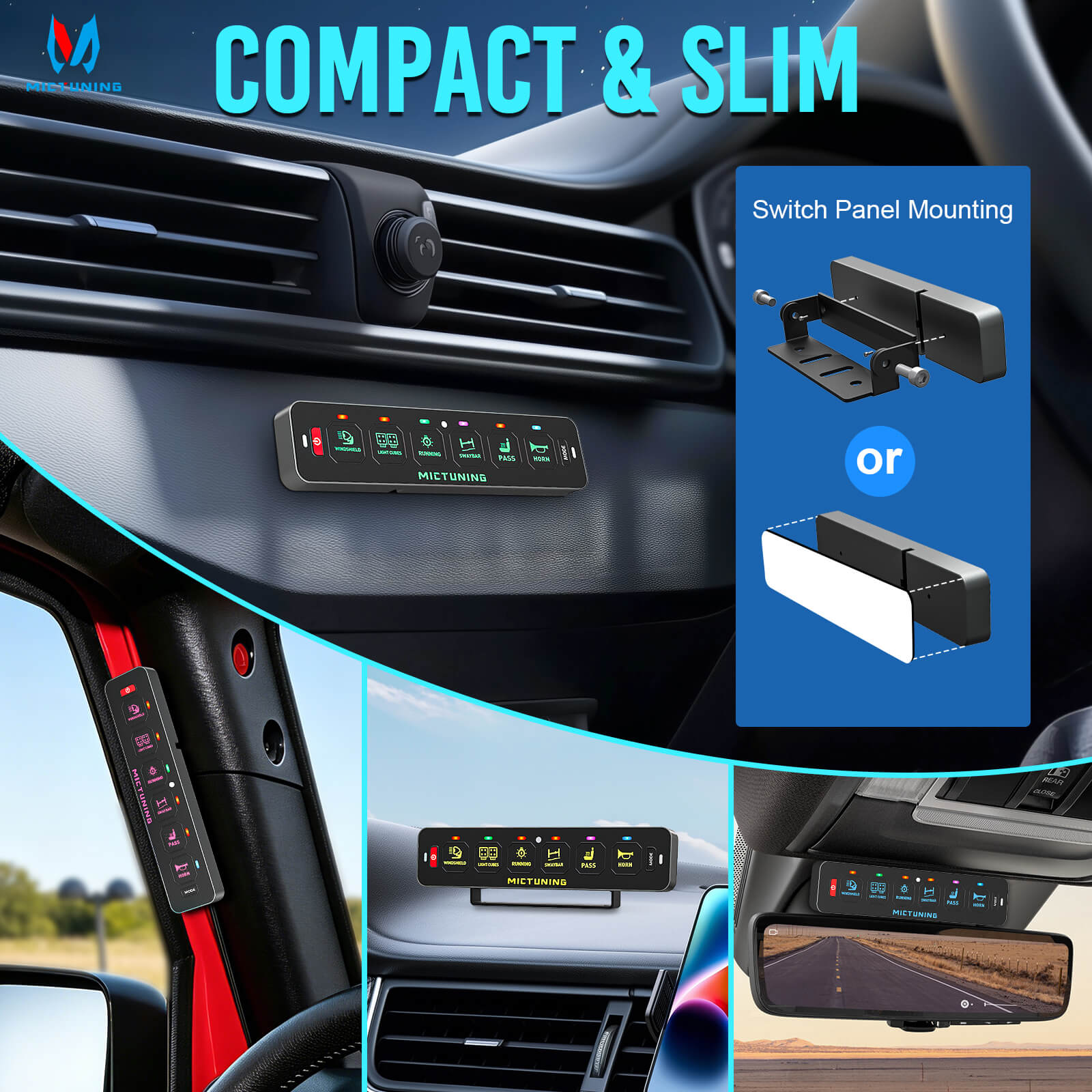 MS-A Slim App Control Switch Panel 4 Gang/6 Gang, RGB Auto-dimming Backlit, Multifunction Toggle Momentary Flash Strobe Circuit Control Relay System Box