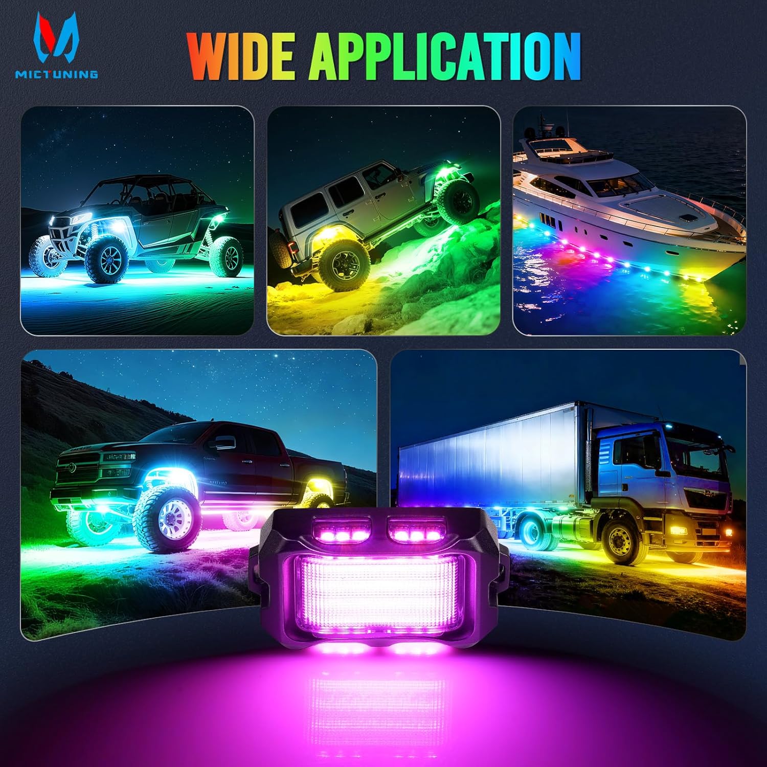 P1s-AC Wireless Cordless RGB Switch Panel Up to 265FT 8/12 Gang Bundle with Q2 MAX RGB+IC Rock Lights Individual Group Control, 8-16 Pods
