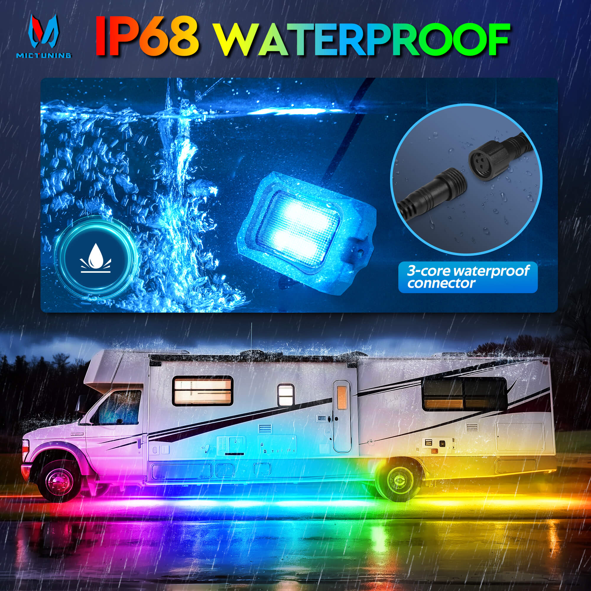 C2 Max RGB+IC Chasing Color Rock Lights Kit, 8/16 Pods, IP68 Waterproof, White