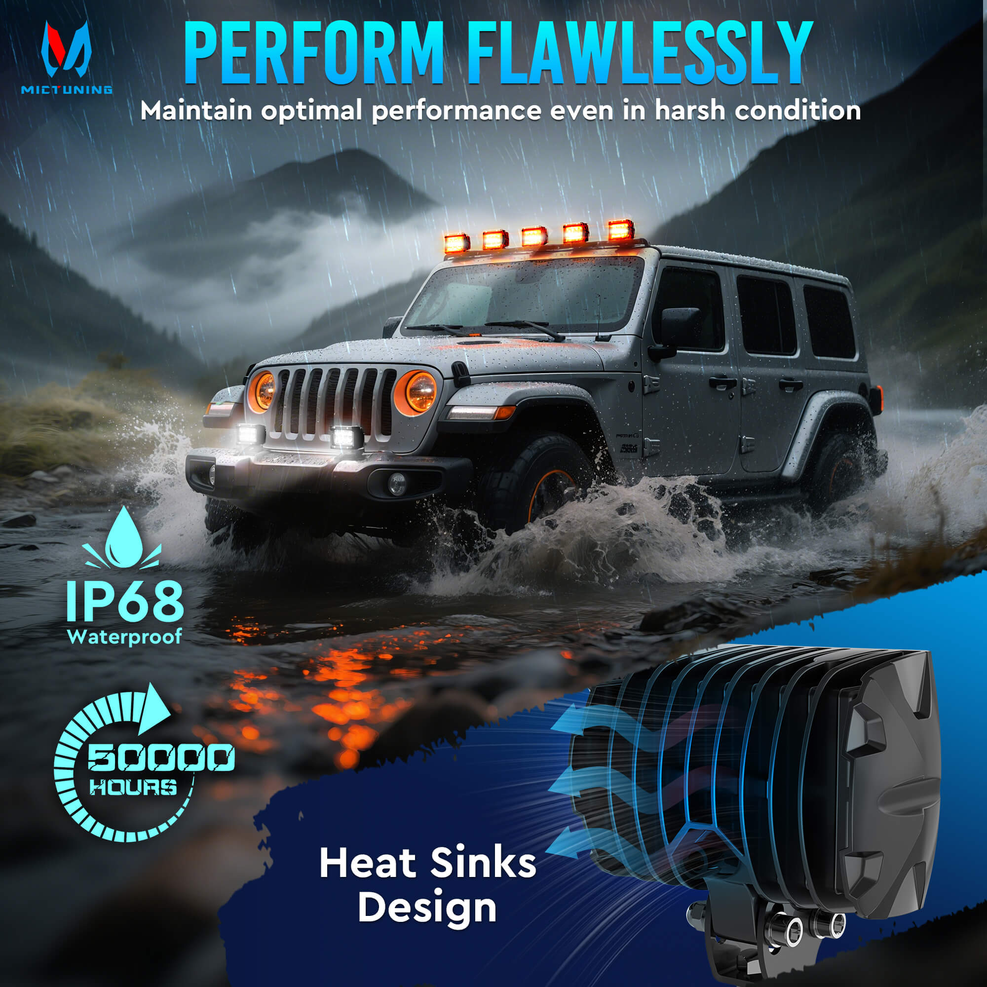 K1 LED Pods Light with Wire Harness, 2pcs 4 Inch IP68 Waterproof Led Off Road Lights Super Bright Driving Fog Light, Flood/Spot
