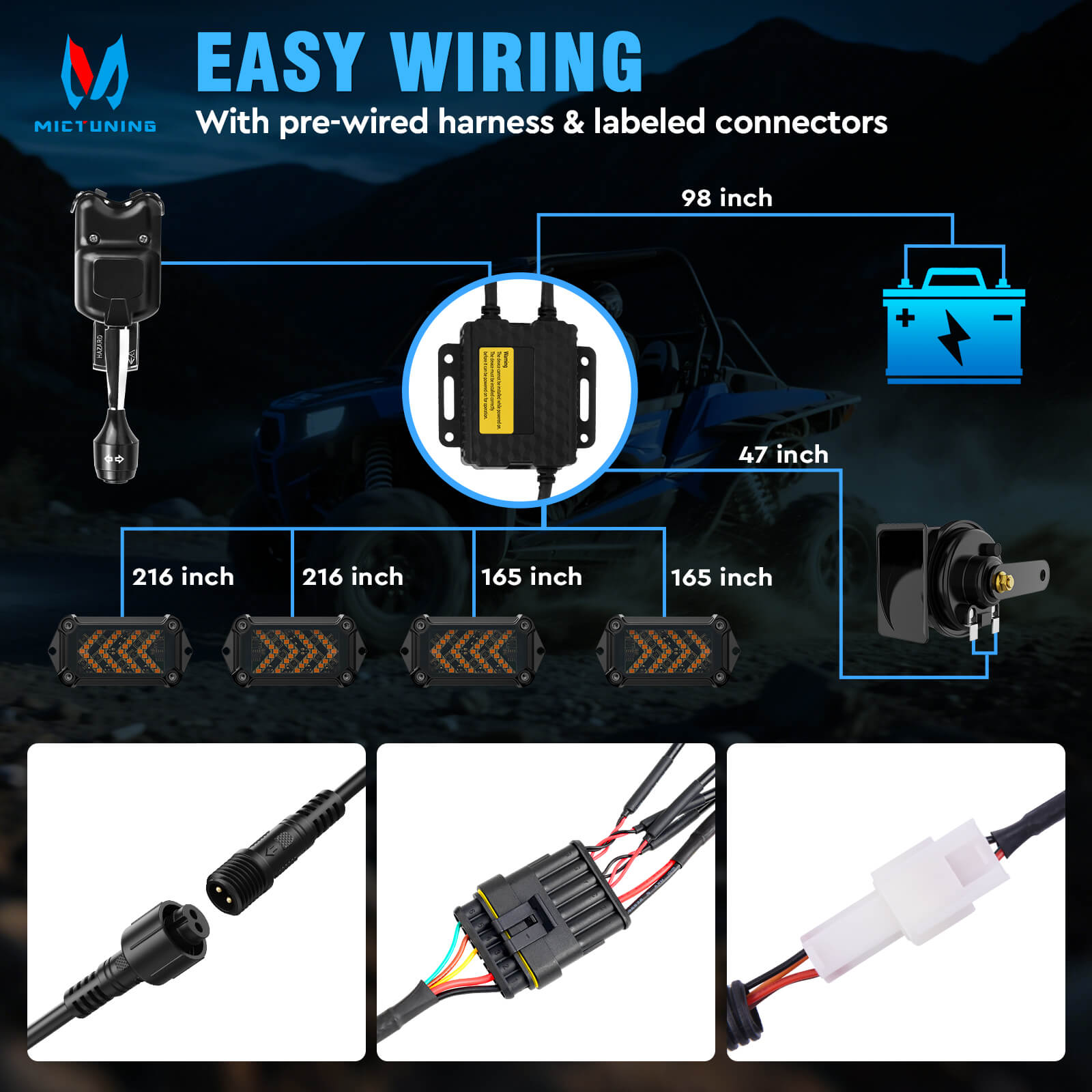 UTV Turn Signal Kit with 110D Horn & Lever Switch, UTV ATV Arrow-Flow Blinker with Rocker Switch, Universal Street Legal Turn Signals Compatible with Polaris, Can-Am, Teryx, CFMOTO