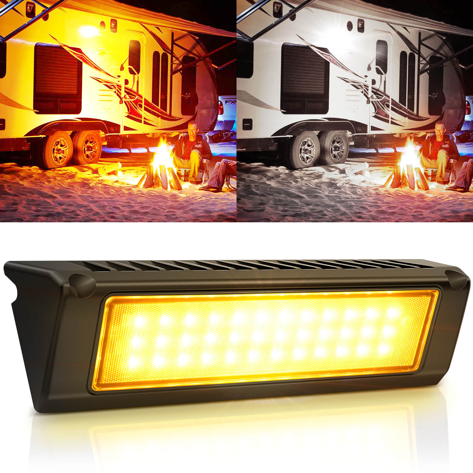 9 Inch 54W RV Porch Lights, LED Yellow 3000K/White 6000K Utility Awning Light, 2100LM, IP67 Waterproof