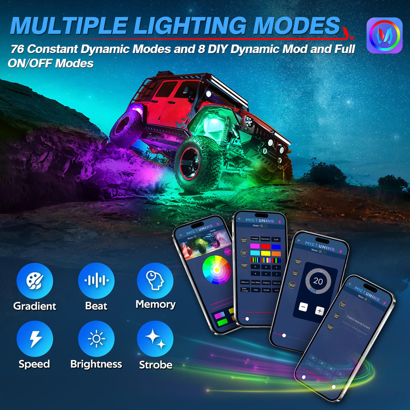 RGB Dreamcolor FLOW/CHASE SERIES led Car underglow lights music Bluetooth  APP remote control strip