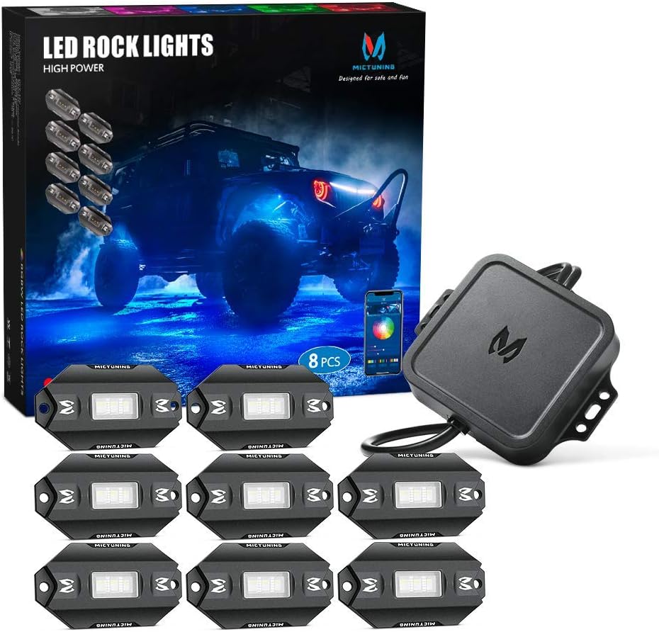 C1 8 Pods RGBW LED Rock Lights Bundle with N1 Interior Car Lights 12V 24V Car LED Strip Light 4pcs RGB Ambient Lighting Kit