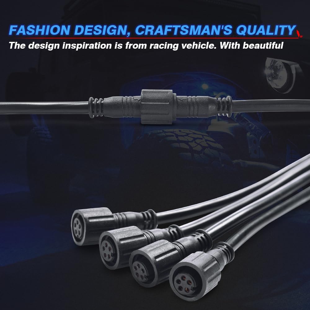 10FT 5Pin Extension Wire Cable Cord for C1 C2 C4 Q1 RGBW Series LED Rock Lights, V1 RGBW Wheel Ring Lights(2 Pack)