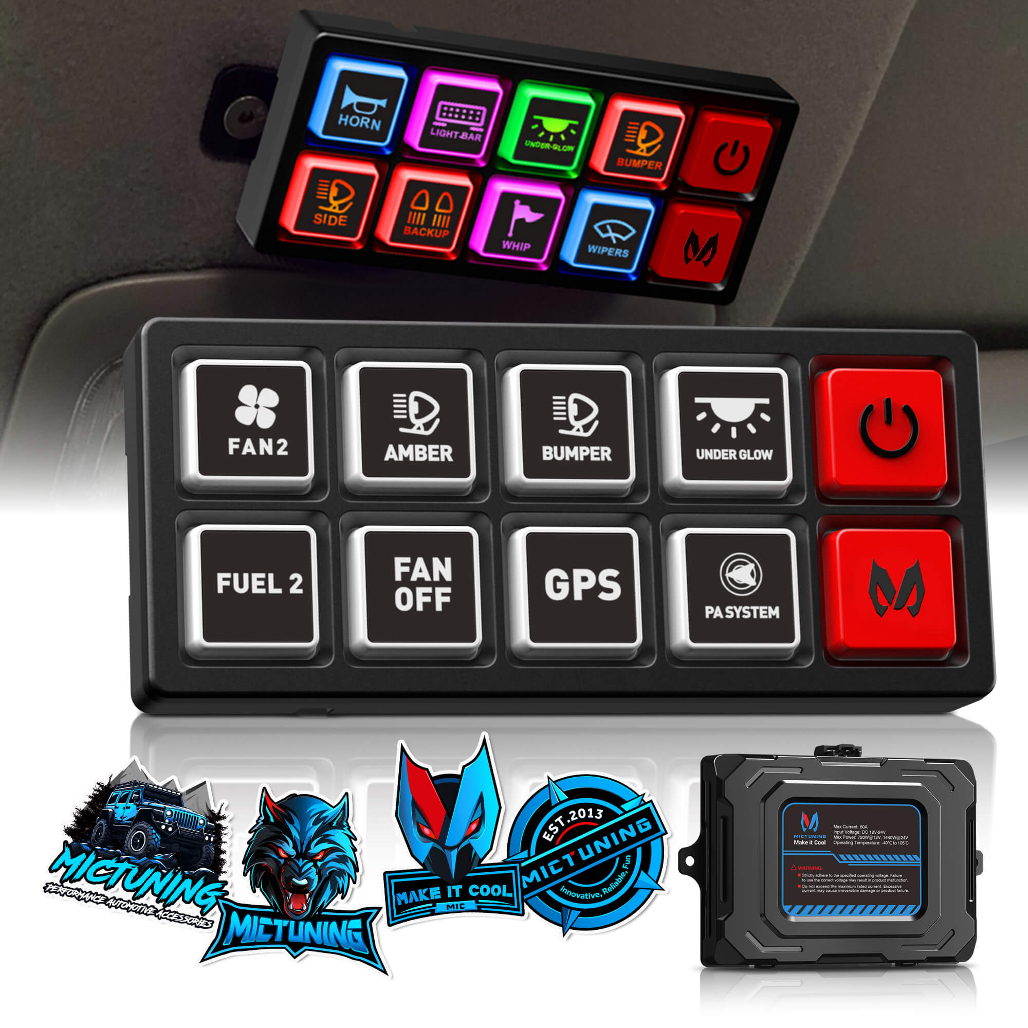 Atv Buttons MICTUNING P4 Neon Switch Panel 4/8 Gang Universal Circuit Control Relay ...