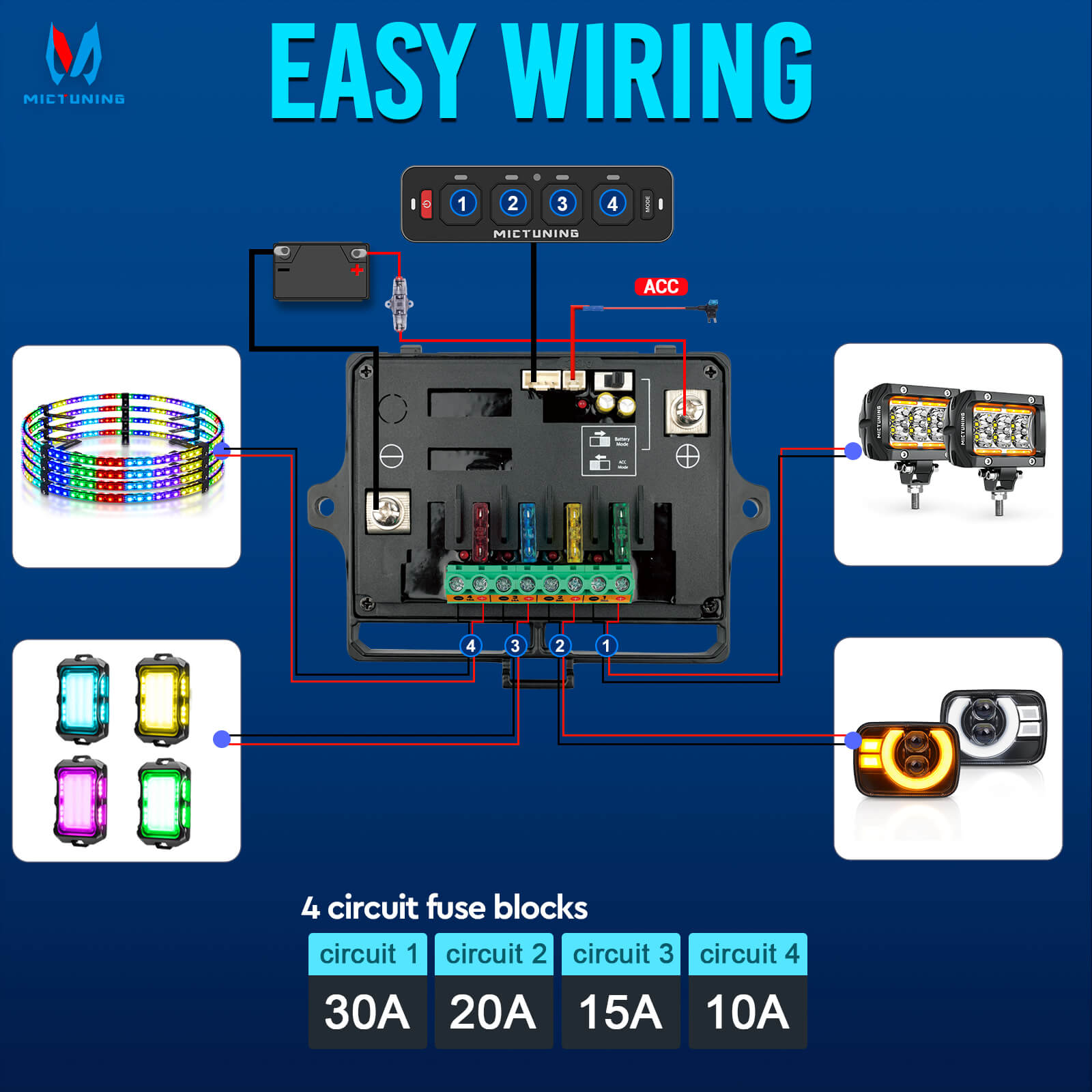 MS-A Slim App Control Switch Panel 4 Gang/6 Gang, RGB Auto-dimming Backlit, Multifunction Toggle Momentary Flash Strobe Circuit Control Relay System Box