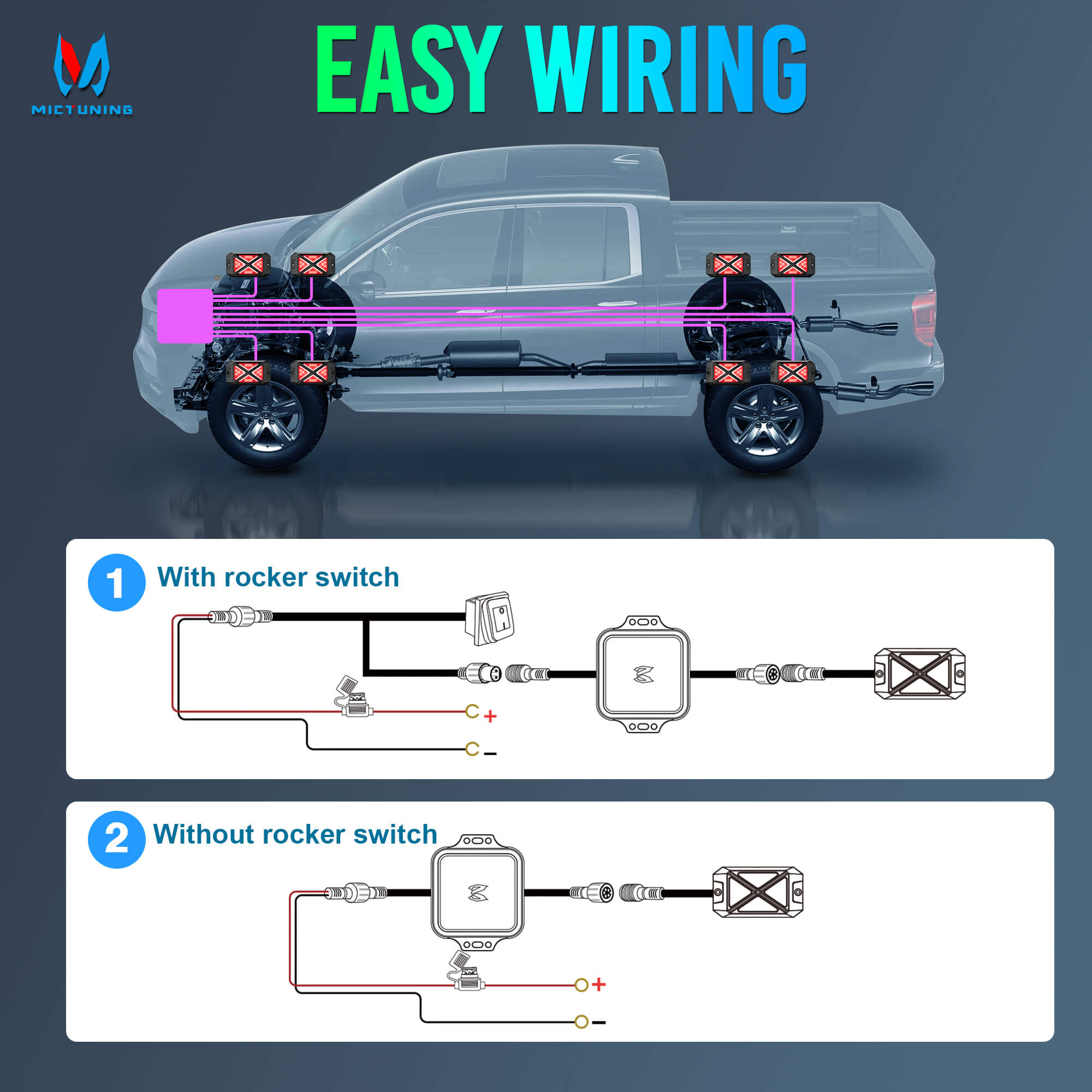 C4 4-Sided RGBW LED Rock Lights 8-16 Pods Bundle with V1 RGBW LED Wheel Ring Lights Kit 15.5″/17.5″
