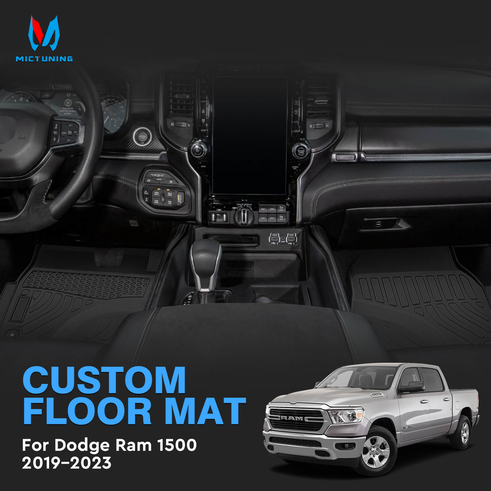 Dodge Ram 1500 New Body Crew Cab 2019-2023 Floor Mats, 1st & 2nd Row Liner Set Custom Fit