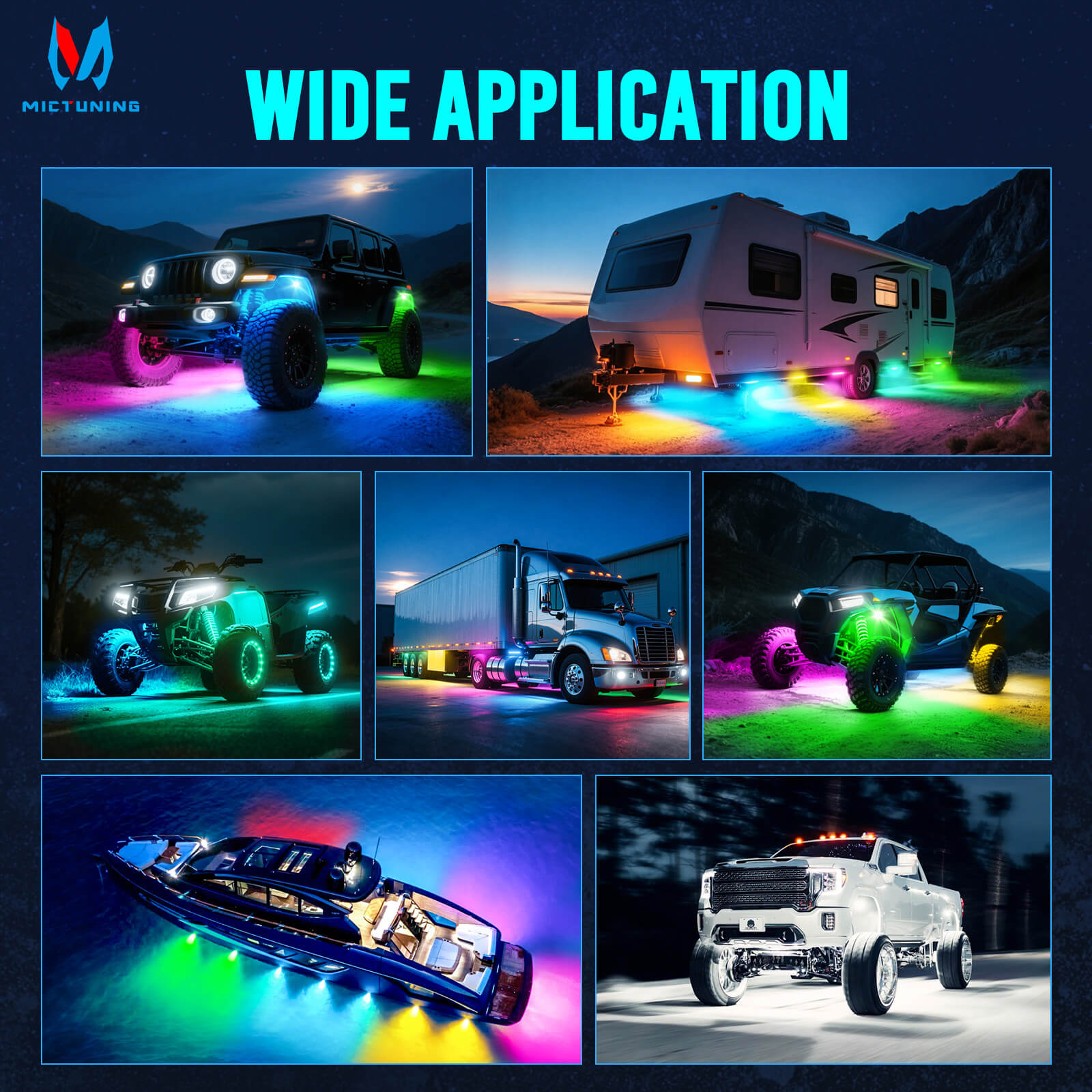 MS-W Slim Wireless Switch Panel Up to 208FT Range 6 Gang/8 Gang Bundle with Q1 Max RGB+IC Rock Lights Chasing Dream Color 8-24 Pods