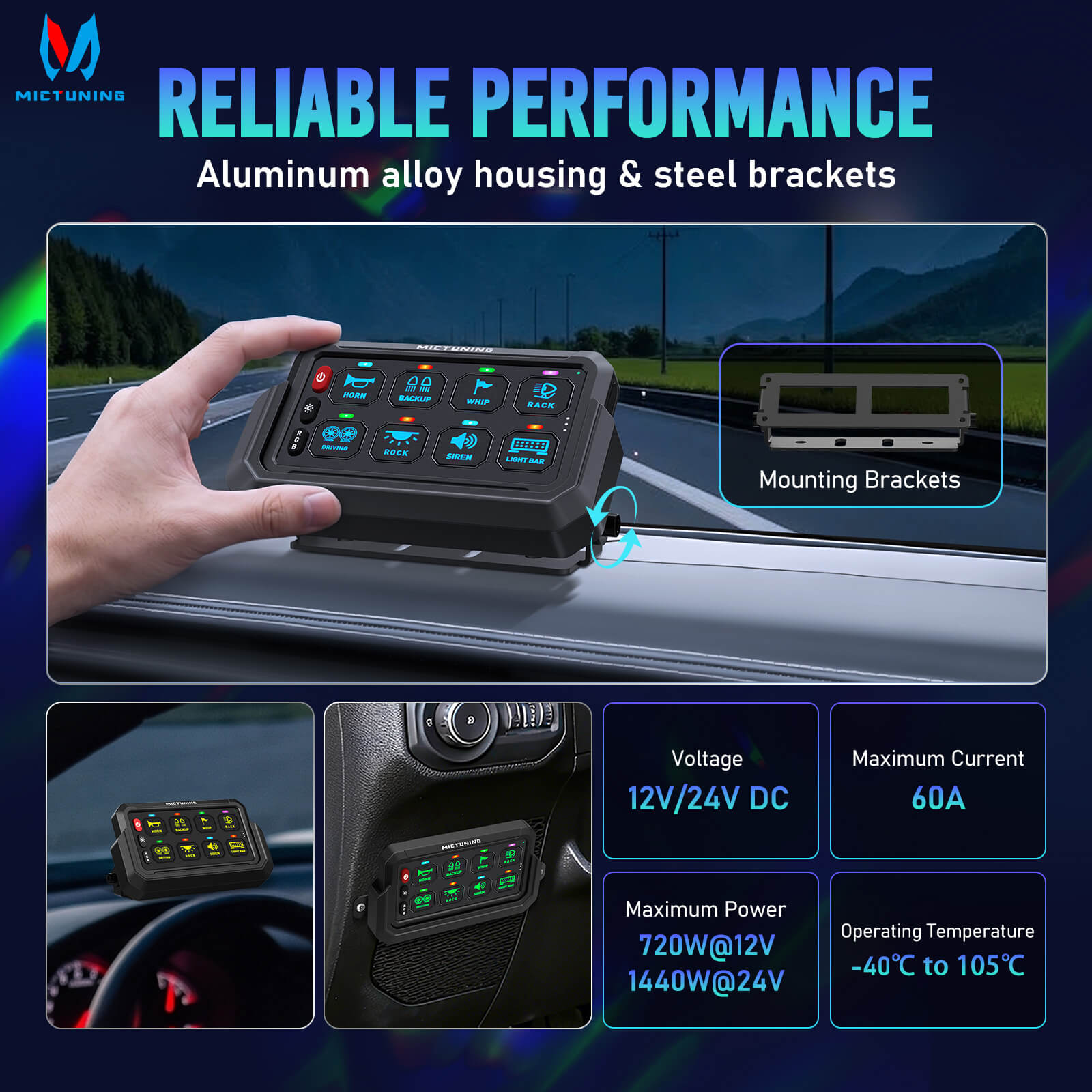 Upgraded P1s-AC-APP Wireless RGB Switch Panel with App Control, 8/12 Gang, 262FT Range, Aluminum Alloy 4 Control Modes