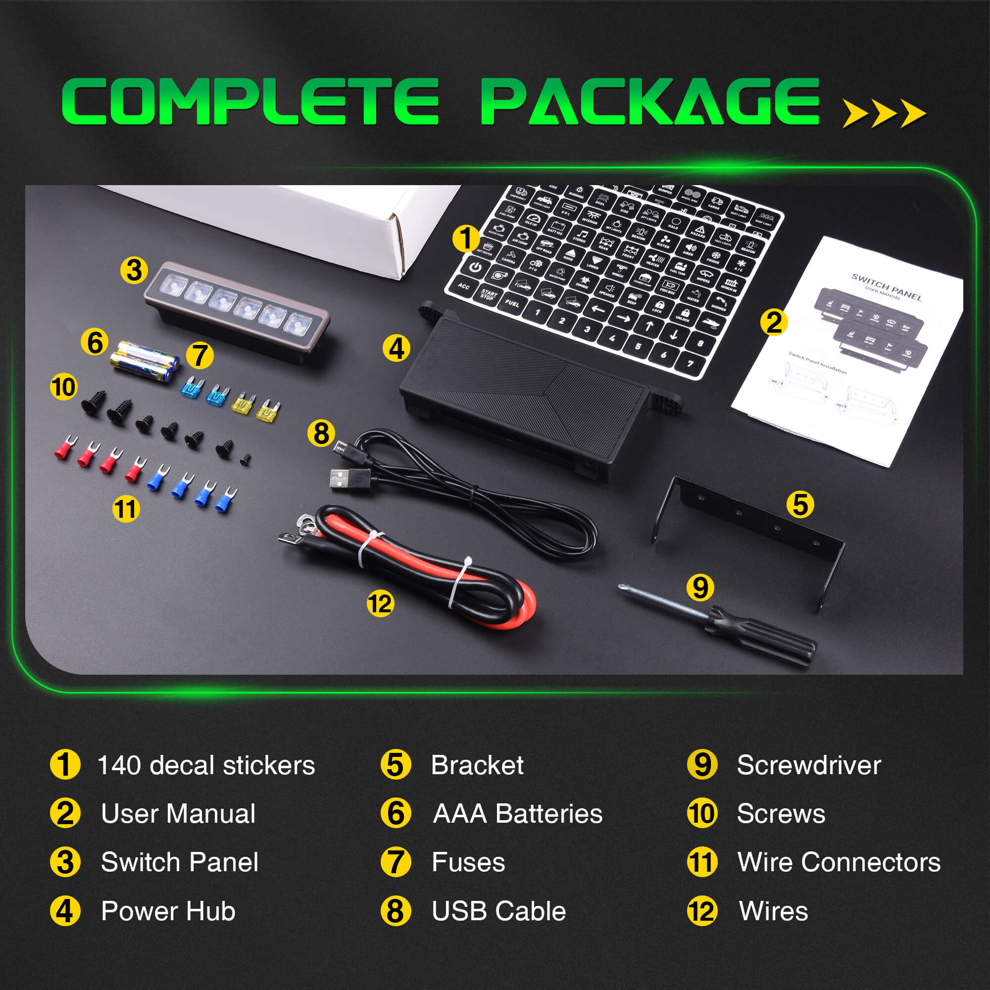 Wireless Switch Panel 4/6 Gang Toggle/Touch ON-Off Flashing Remote Circuit Control Relay Box 60A Powered by Batteries/USB