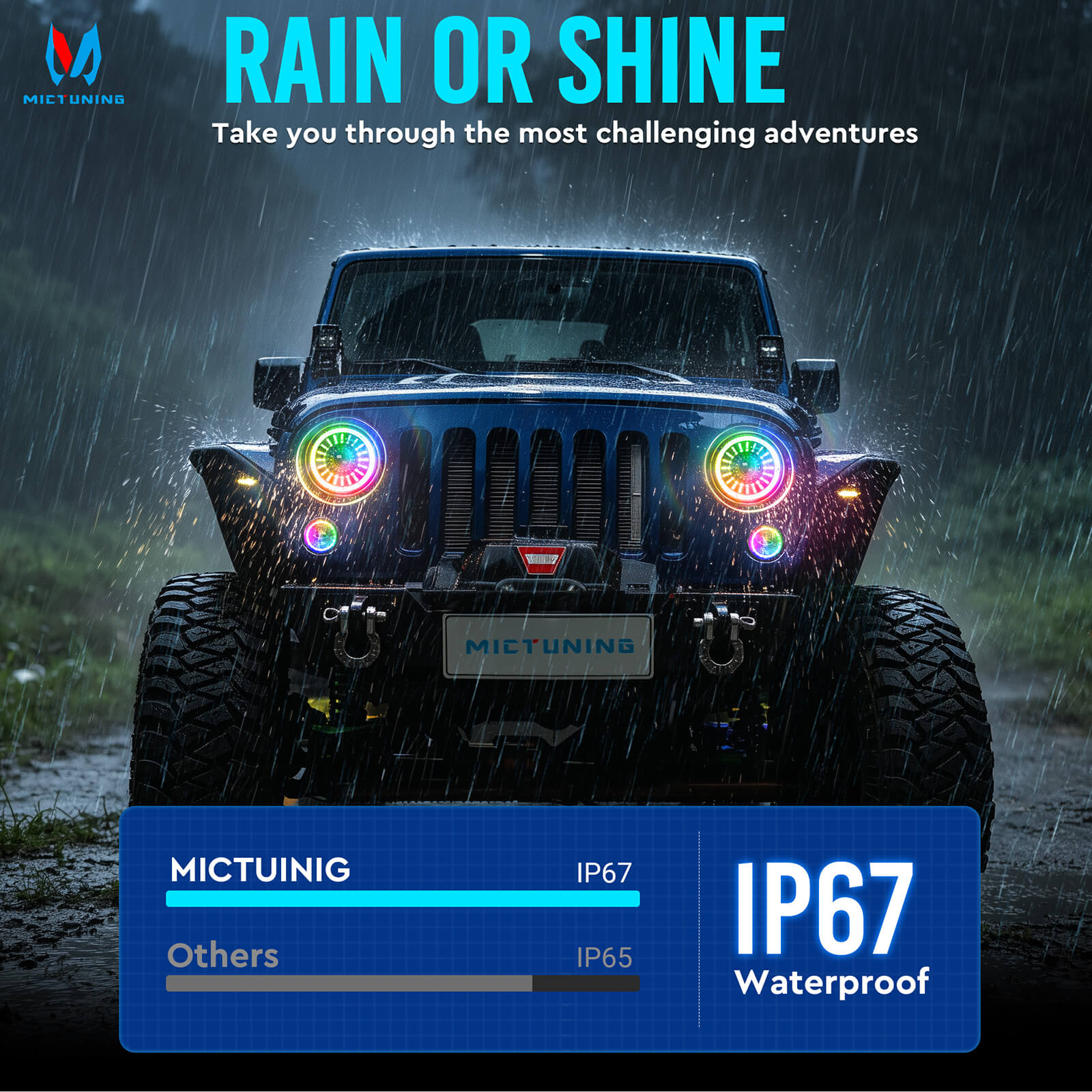 J1 RGB+IC 7″ LED Headlights with Fog Lights Assembly, Multi-color Chasing, DOT Approved For 1997-2018 Jeep Wrangler TJ JK Chevy Ford GMC