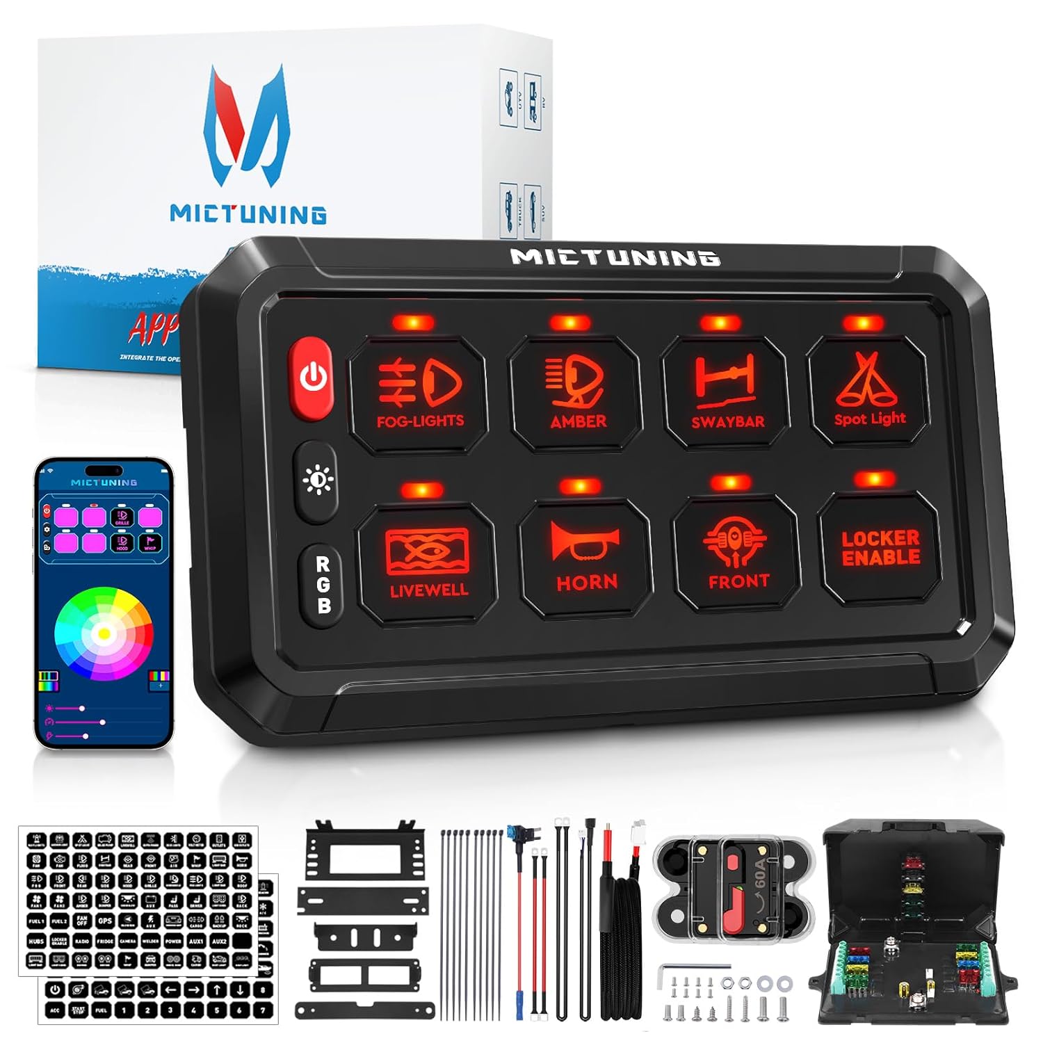 MICTUNING P1s Wireless 8/12 Gang Switch Panel | App Control 8/12 Gang Switch Panel