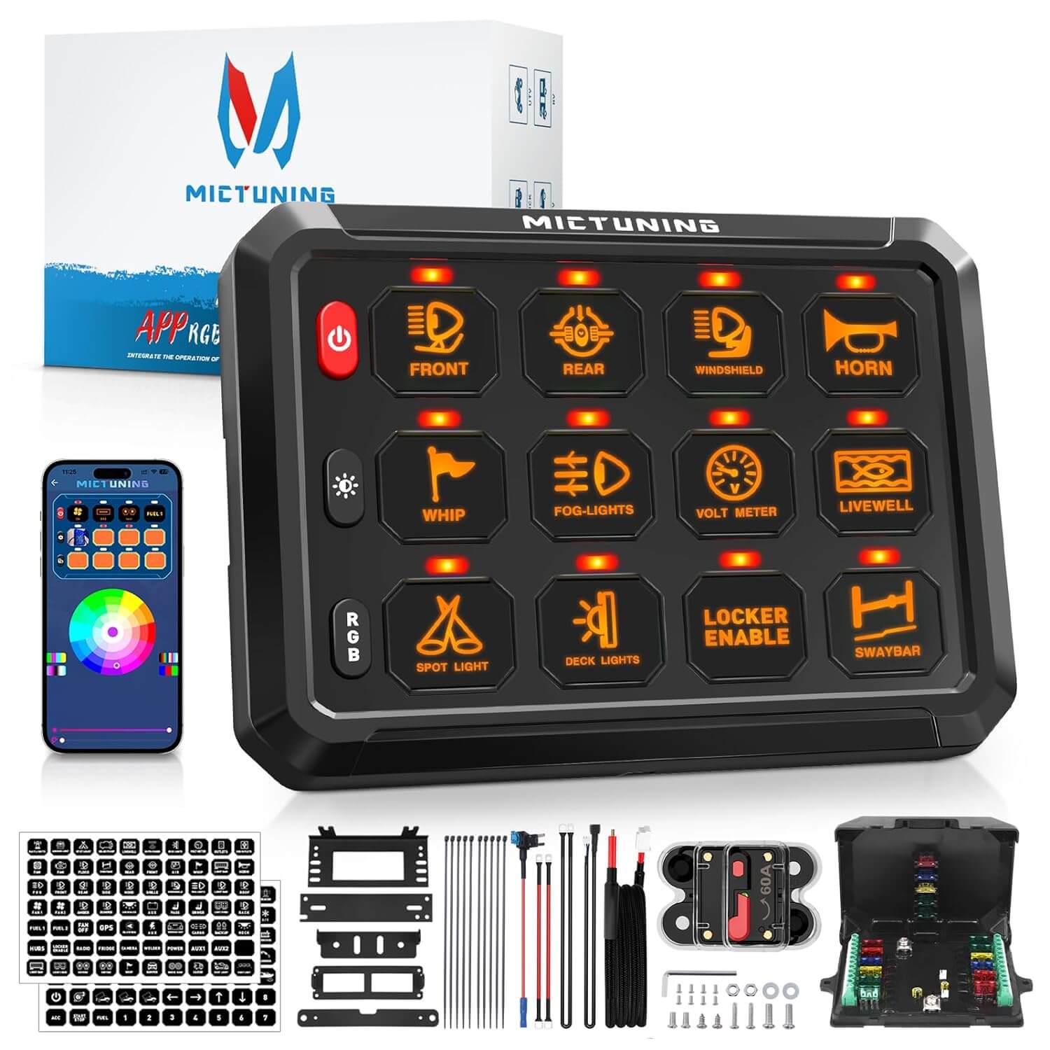 N8 RGBW/RGB+IC Car Underglow Light Kit Bundle with Bluetooth 8/12 Gang RGB Switch Panel P1s