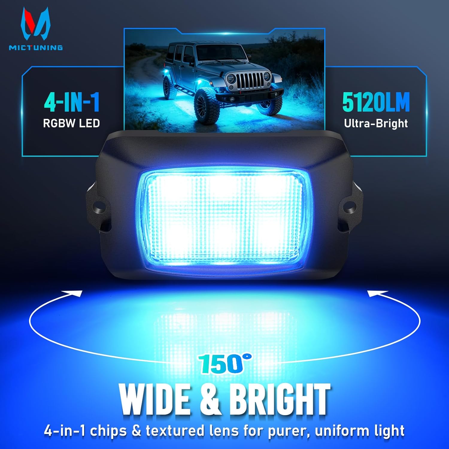 Q1 RGBW LED Rock Lights - 4-16 Pods  Neon LED Light Kit, APP + Remote Control