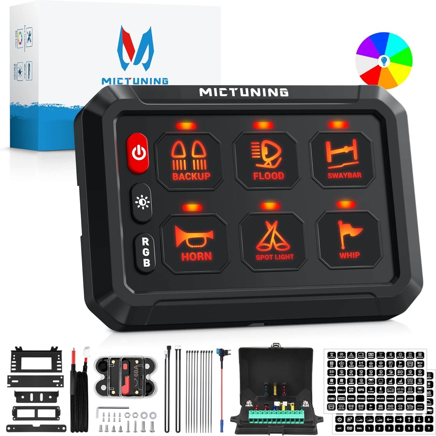 P1s RGB 6/8/12 Gang 5" Switch Panel, High Power 5-Level Brightness, Multifunction Touch Toggle Switch