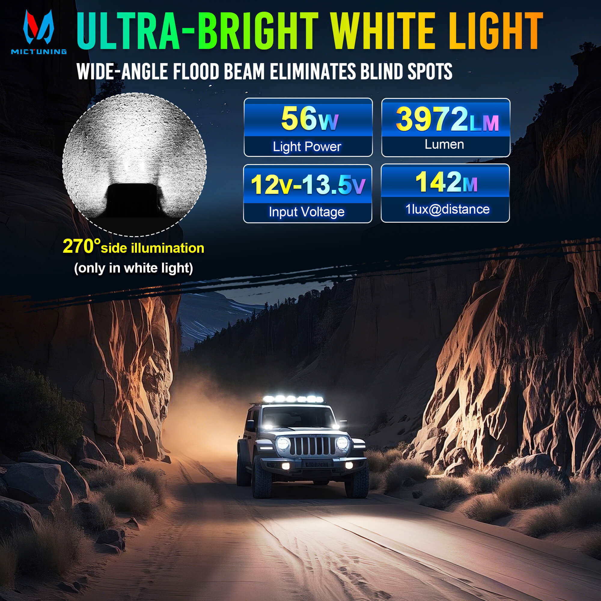 K3 LED Light Pods, 4 Inch Offroad Driving Light Bar with Wiring Harness & Switch, RGB 7 Colors, Flood Beam/Spot Beam, 2PCS