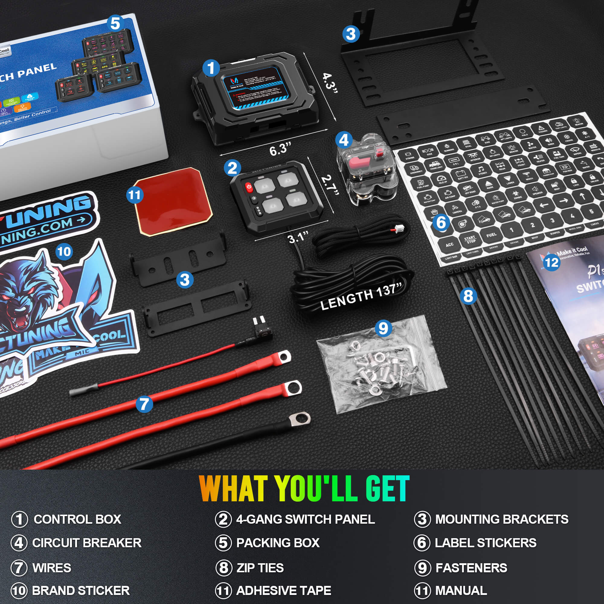 P1s RGB 4/6/8/12 Gang Switch Panel MICTUNING, Multiple Light