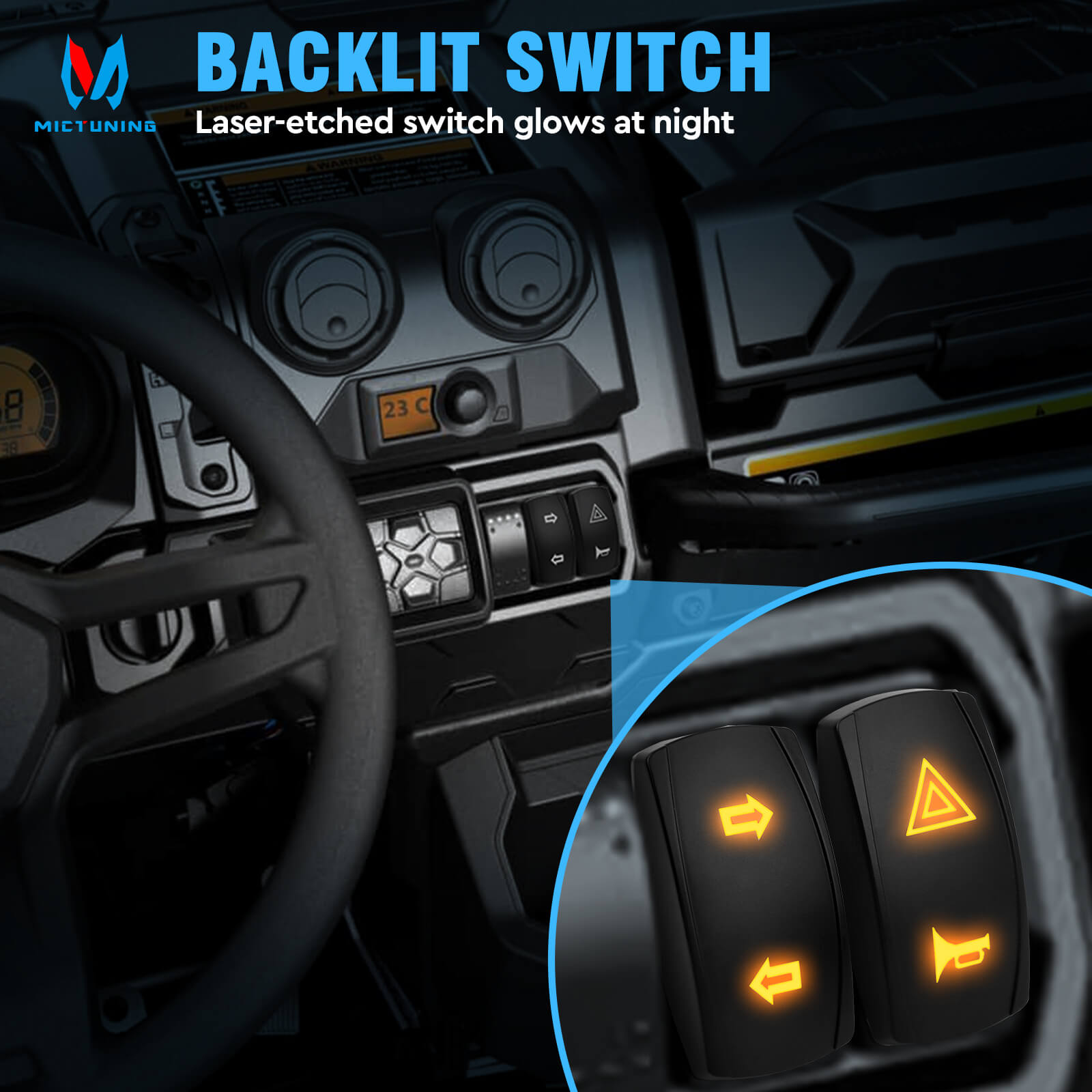 UTV Turn Signal Kit with 110D Horn, Pre-Wired, Plug and Play UTV ATV Blinker with Rocker Switch, Triangle Flowing Street Legal Turn Signals for Polaris, Can-Am, Teryx, CFMOTO