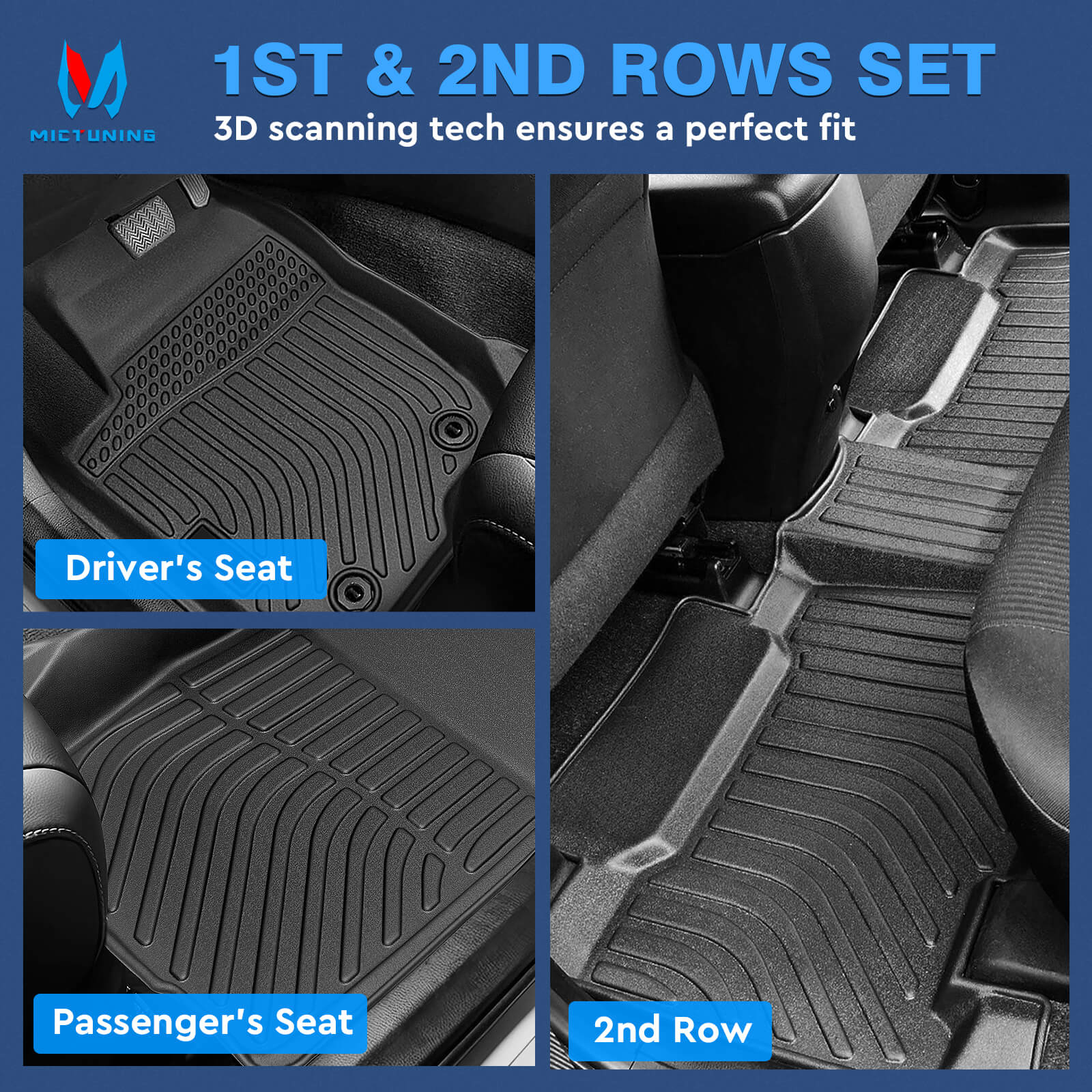 For Toyota RAV4 2013-2018 Floor Mats, 1st & 2nd Row Liner Set, Custom Fit TPE All Weather Car Liners