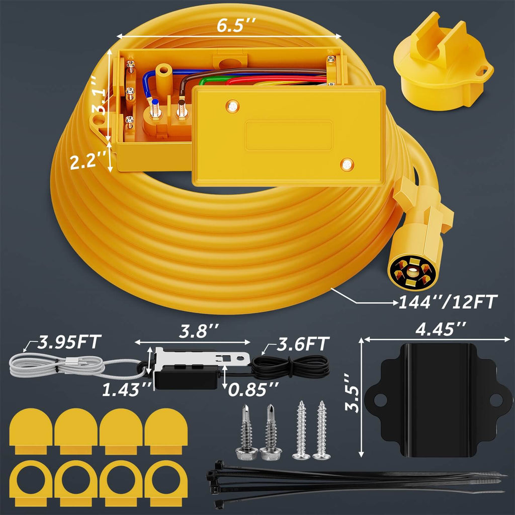 Plug Way Cart MICTUNING 8/12 FT Heavy Duty 7 Way Trailer Cord Plug Connector with ...