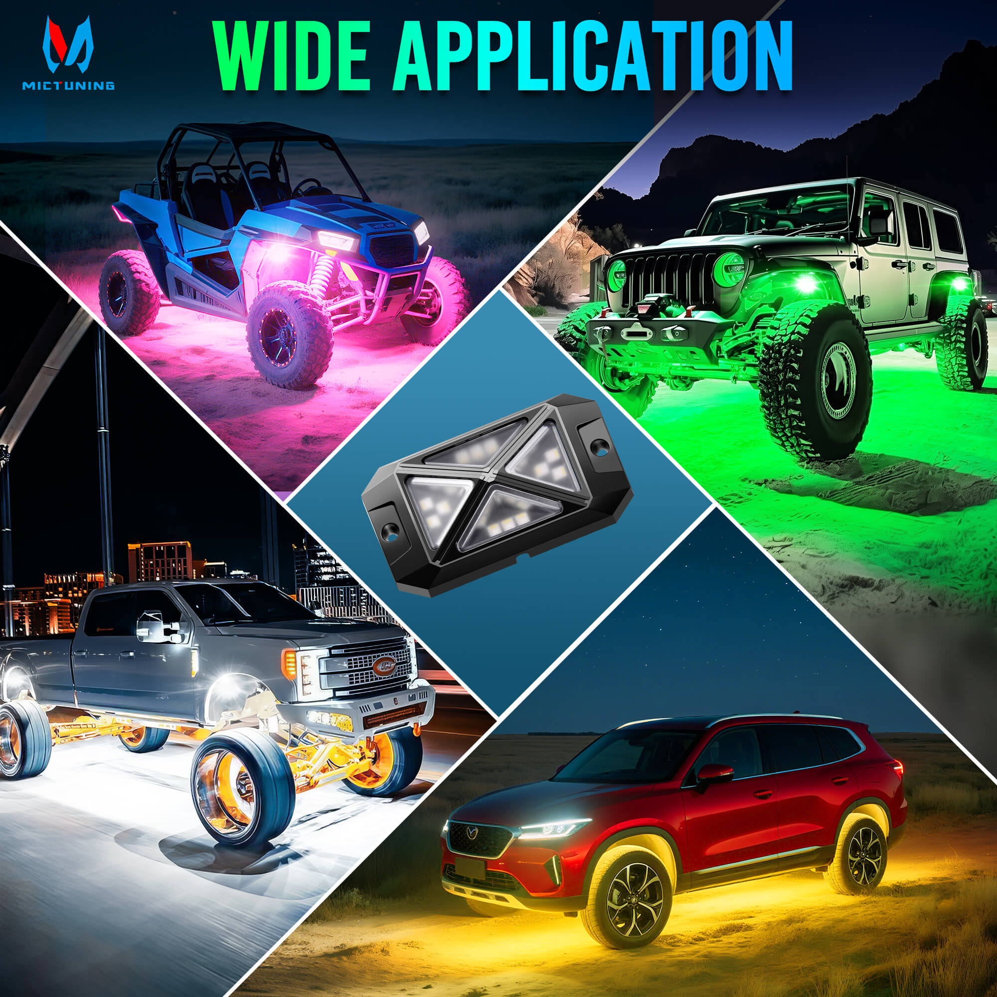 C4 4-Sided RGBW LED Rock Lights 8-16 Pods Bundle with V1 RGBW LED Wheel Ring Lights Kit 15.5″/17.5″