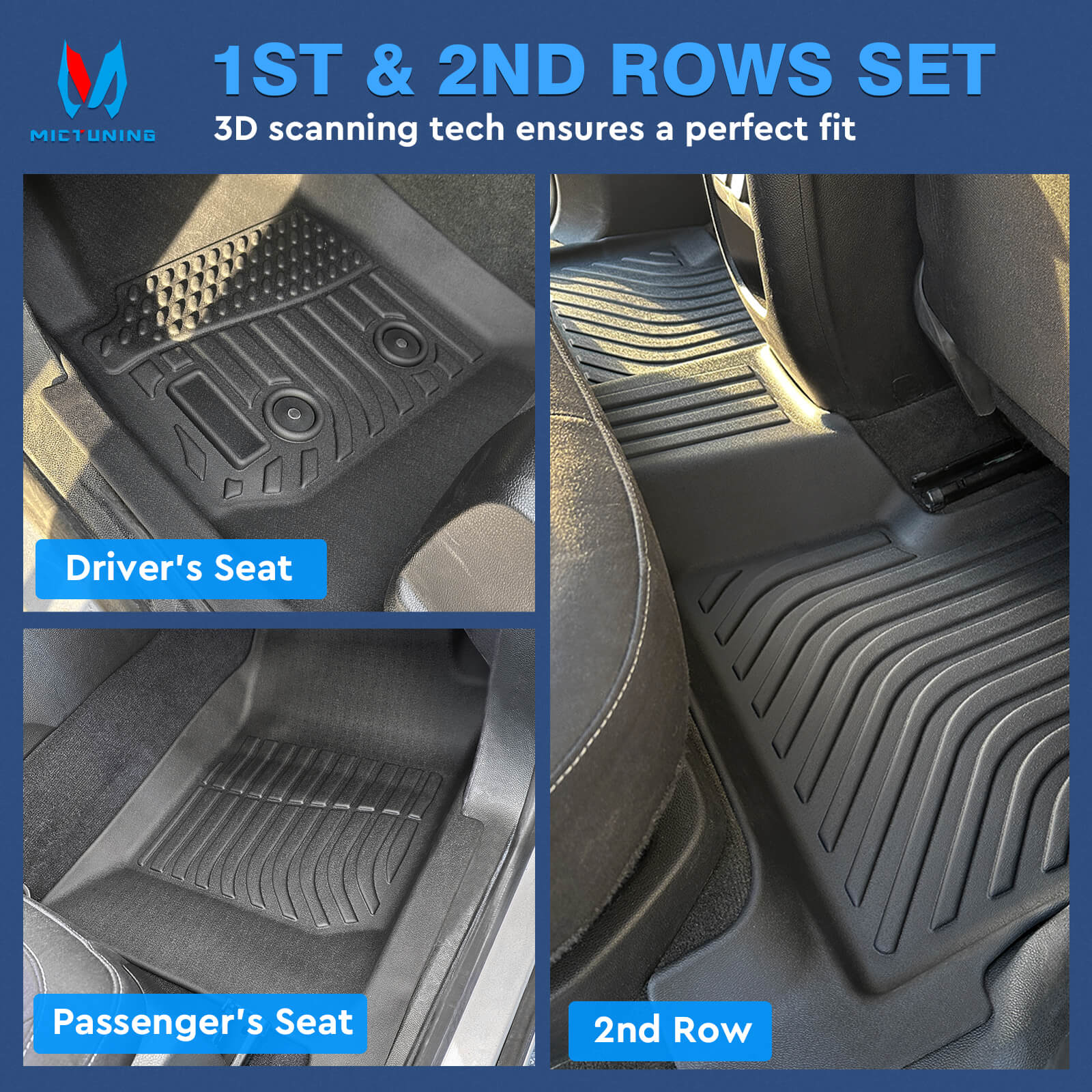 For Chevy Chevrolet Colorado Crew Cab 2015-2022 Floor Mats, 1st & 2nd Row Liner Set, Custom Fit TPE All Weather Car Liners