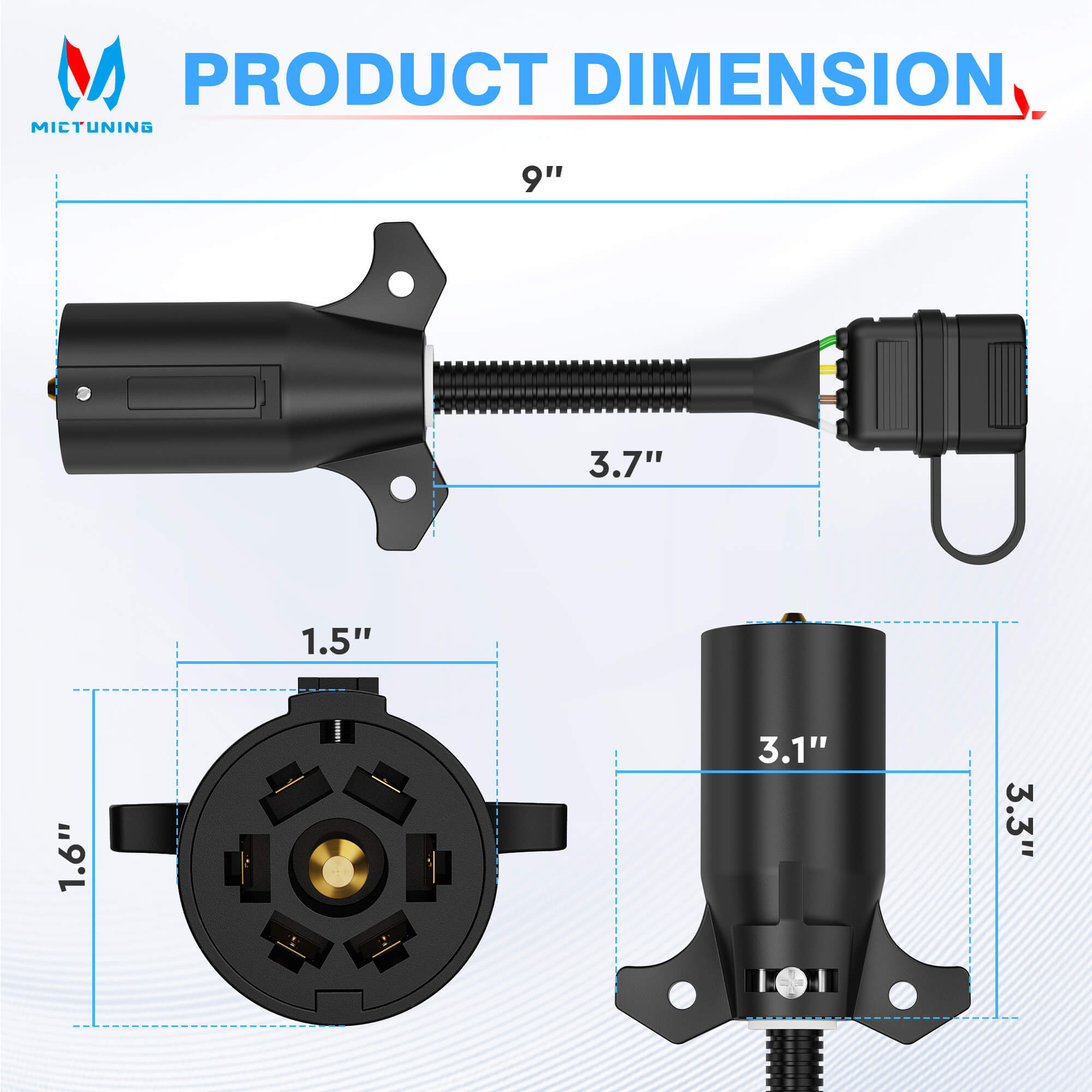 7 Way Blade to 4 Way Flat Trailer Adapter, Single-Function 7 Pin Round to 4 Pin Towing Wiring Connector Trailer Light Socket Converter