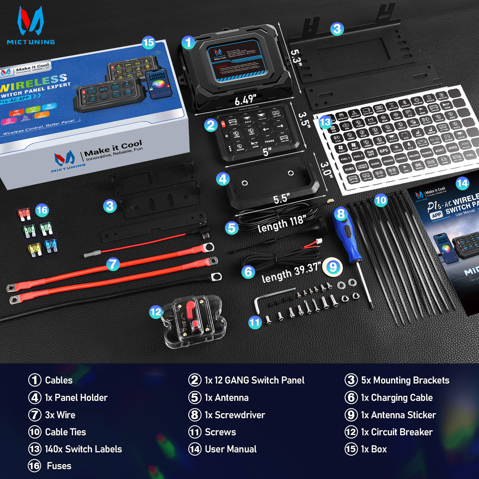 Upgraded P1s-AC-APP Wireless RGB Switch Panel with App Control, 8/12 Gang, 262FT Range, Aluminum Alloy 4 Control Modes
