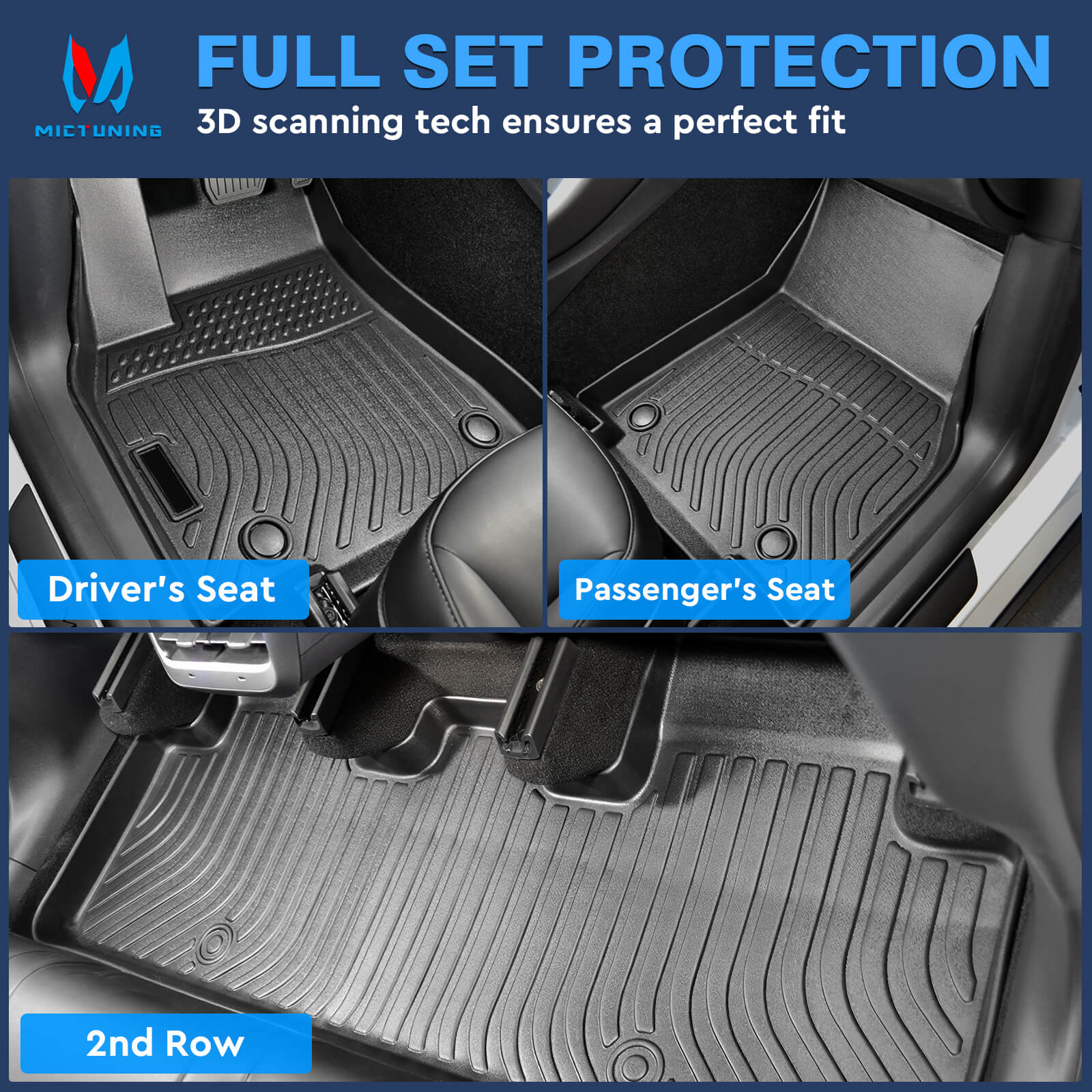 For Tesla Model Y 5 Seat 2021-2023 Floor Mats, 1st, 2nd Row & Trunk Mat Liner Set, Custom Fit TPE All Weather Car Liners