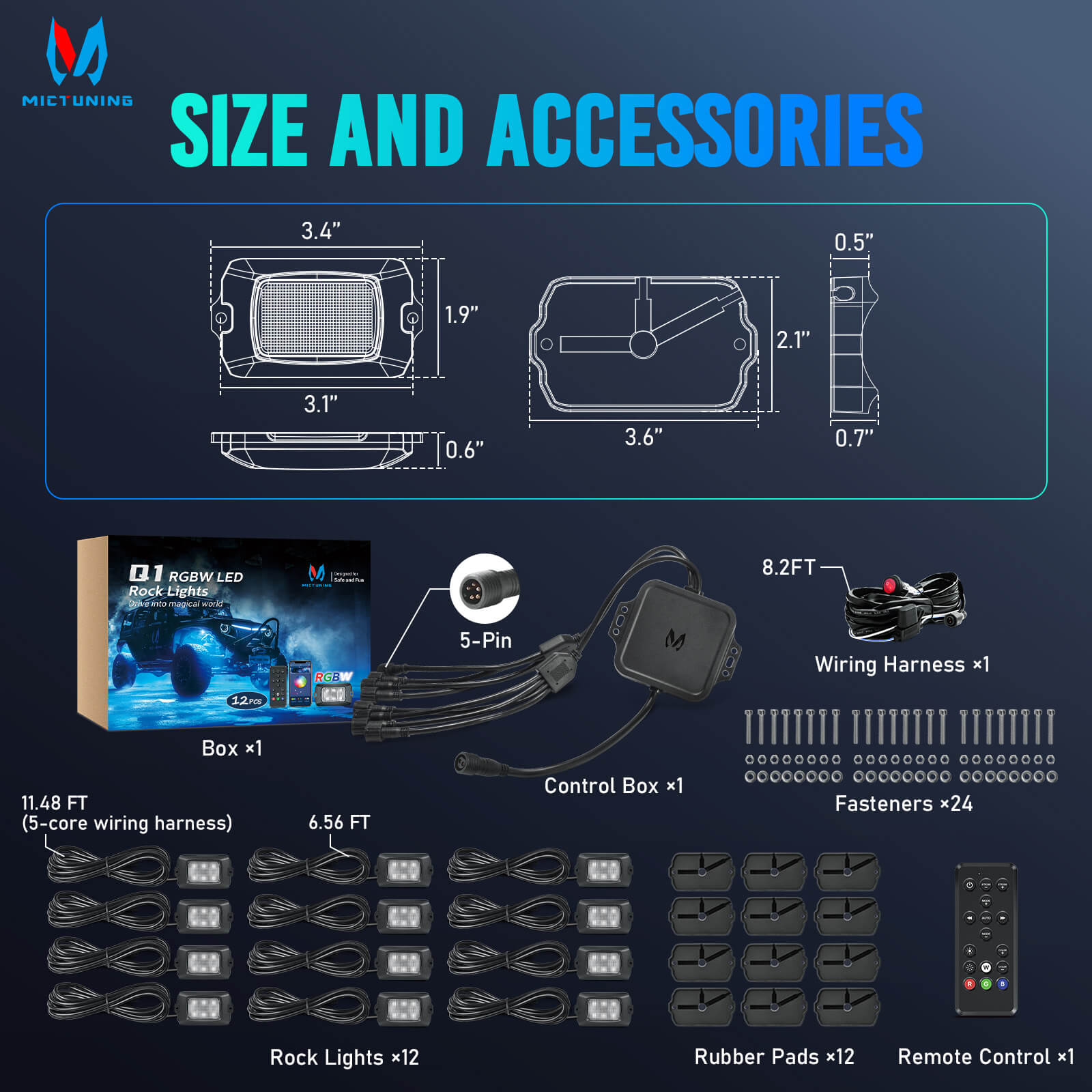 Q1 RGBW LED Rock Lights - 4-16 Pods  Neon LED Light Kit, APP + Remote Control