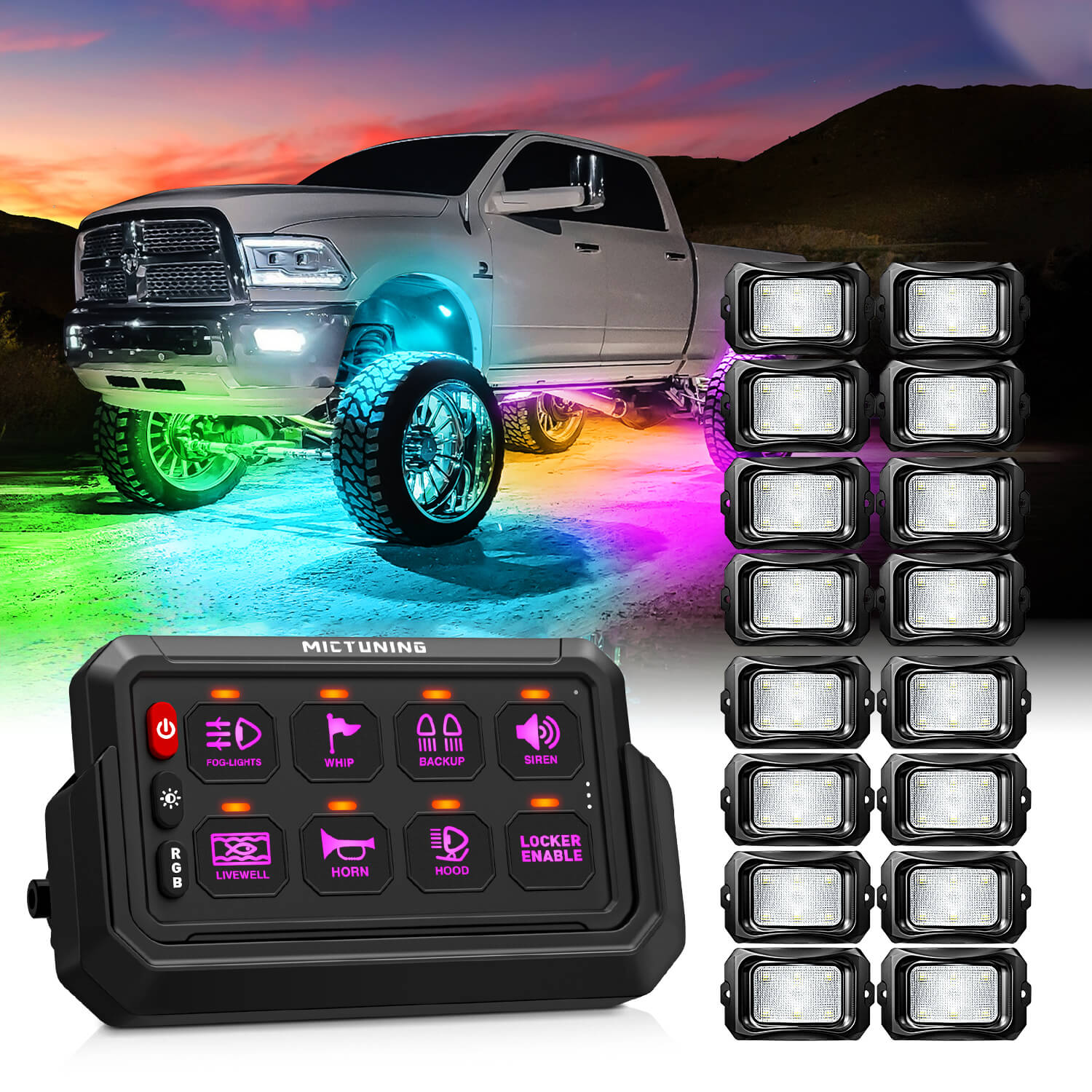 MICTUNING Wireless RGB Switch Panel P1s-AC Bundle with C2
