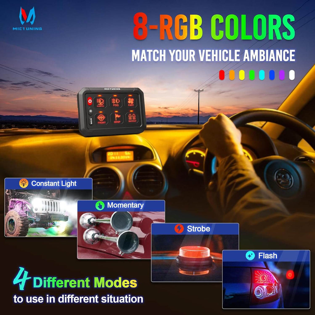 P1s RGB 4/6/8/12 Gang Switch Panel MICTUNING, Multiple Light Controller ...