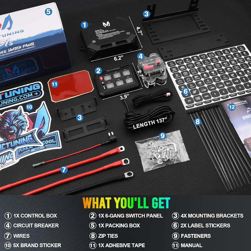 P1s RGB 4/6/8/12 Gang Switch Panel MICTUNING, Multiple Light Controller ...